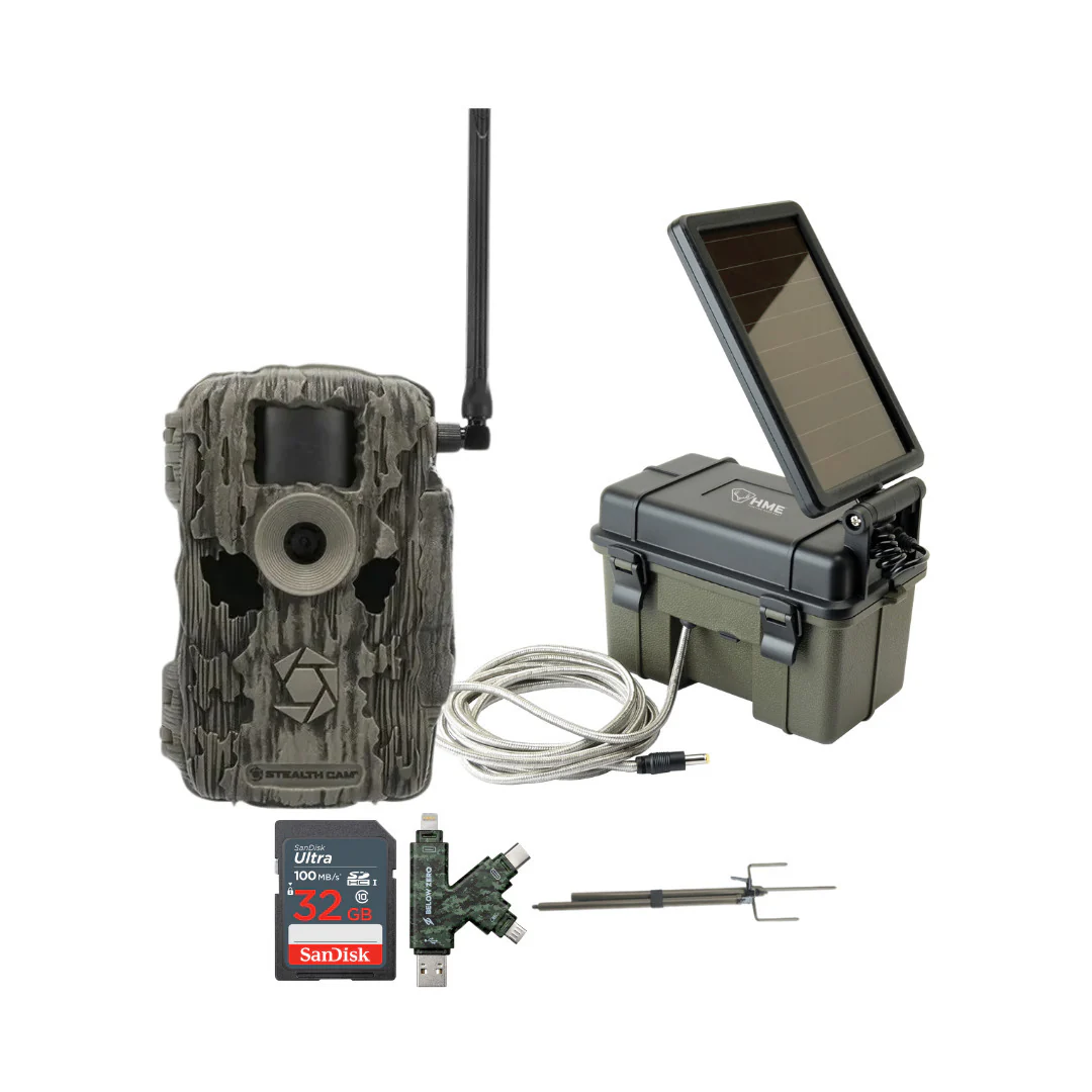 Stealth Cam 36MP Fusion Max Cellular Trail Camera with Solar Power Pack and Mount Stick Bundle