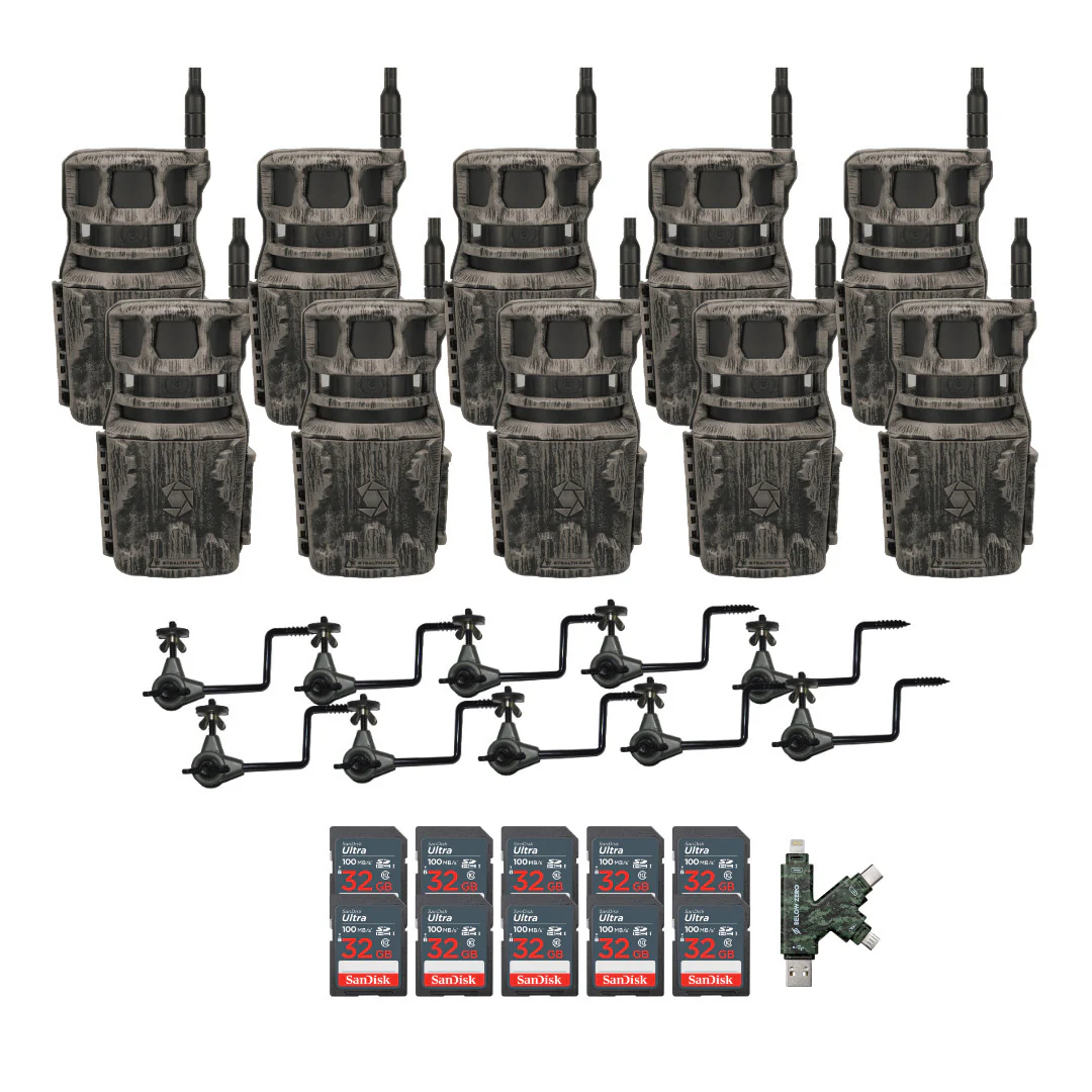 Stealth Cam Revolver 40MP Pro 360-Degree Cellular Trail Camera with 0.25-Inch Mount (10-Pack) Bundle