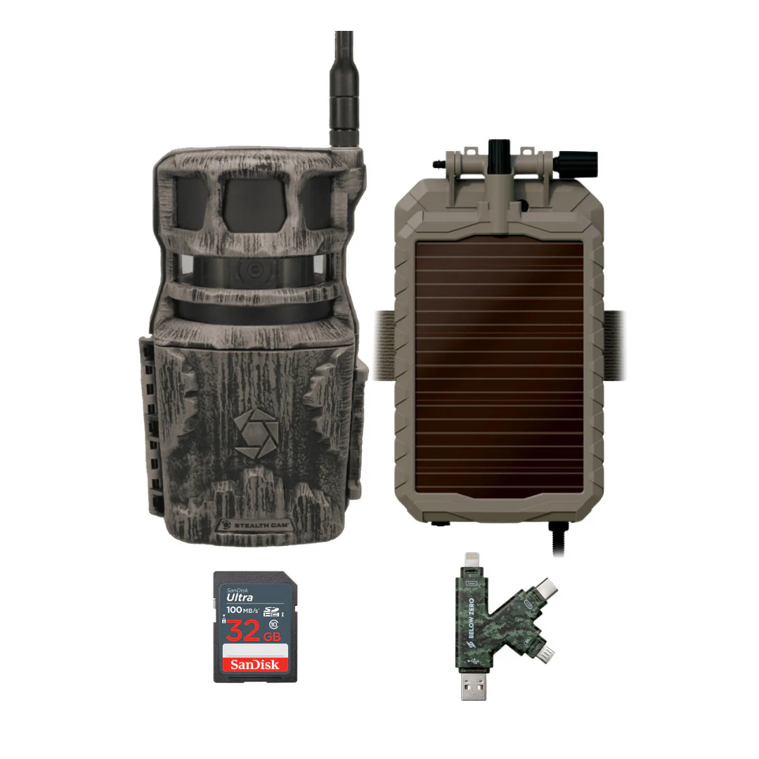Stealth Cam Revolver Pro Cellular Trail Camera with Solar Panel, Memory Card, and Card Reader Bundle