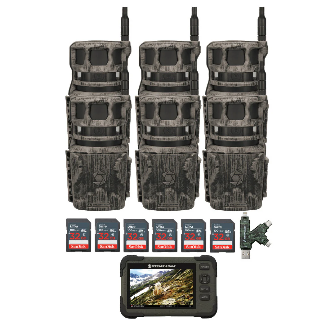 Stealth Cam Revolver 40MP Pro 360 Degree Cellular Trail Camera with SD Card Reader (6-Pack) Bundle