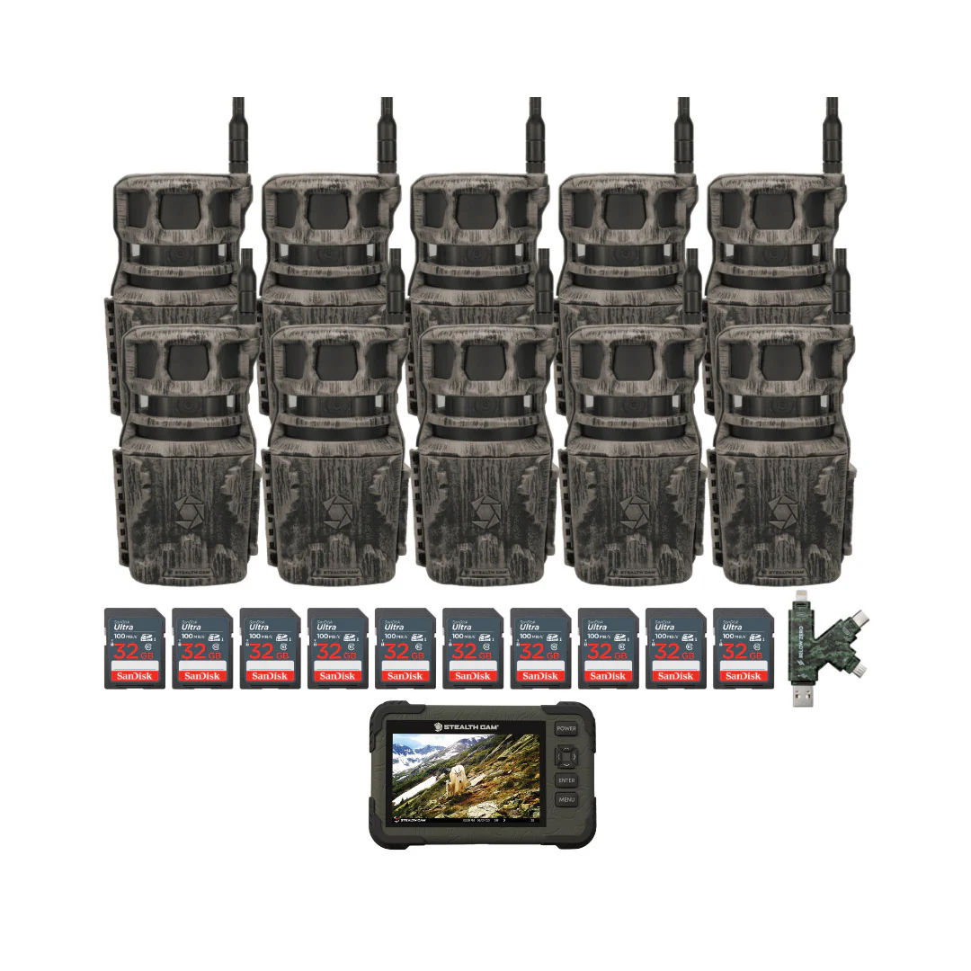 Stealth Cam Revolver 40MP Pro 360 Degree Cellular Trail Camera with SD Card Reader (10-Pack) Bundle