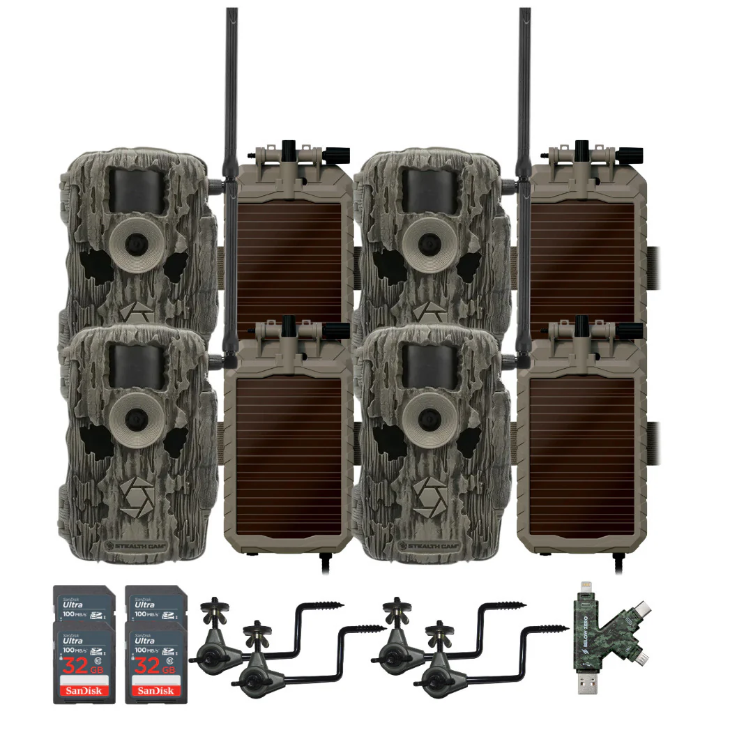 Stealth Cam 36MP Fusion Max Cellular Trail Camera with Lithium Solar Power Panel Bundle (4-Pack)
