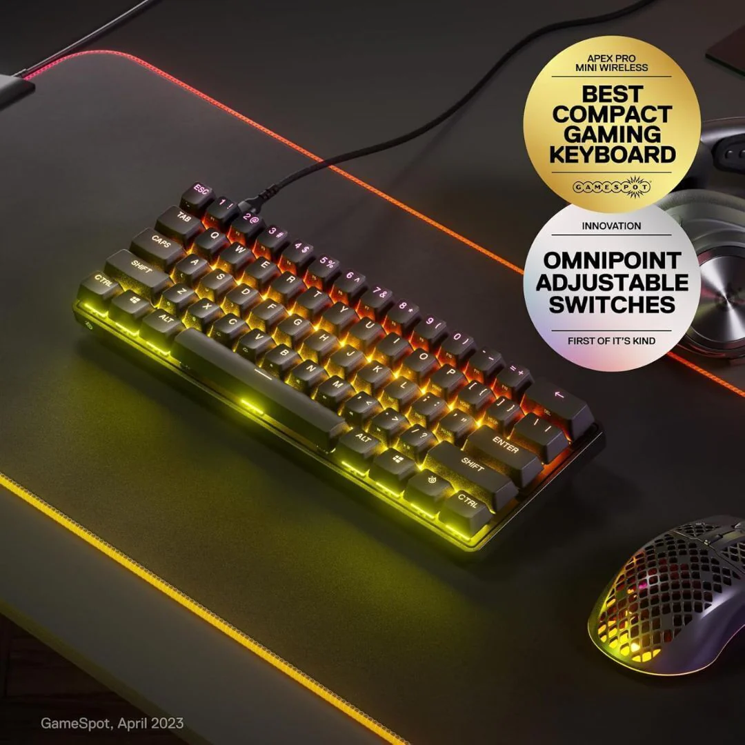 SteelSeries Apex Pro Mini Wired Gaming Keyboard with Adjustable Switches and RGB Lighting (Black) - Image 2