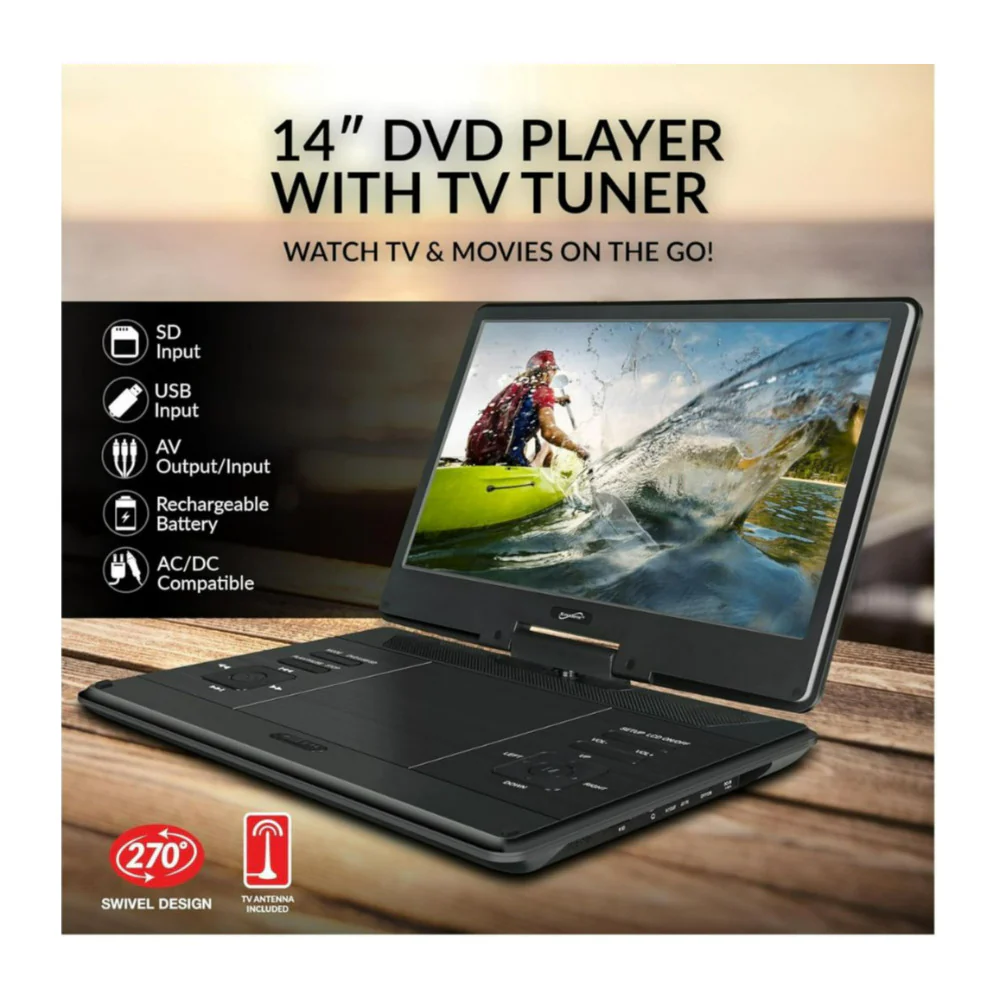 Supersonic SC-2514 14-Inch Widescreen LED DVD Player with 270-Degree Swivel Design (Black) - Image 5