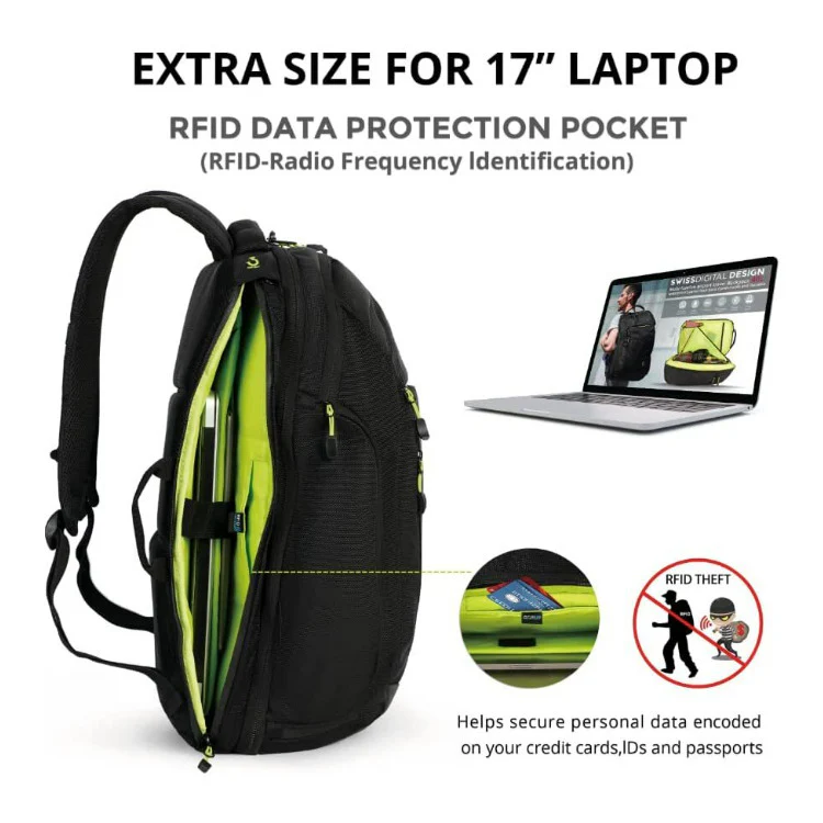 Swissdigital Java Oversized Travel Waterproof Backpack (Black) - Image 5