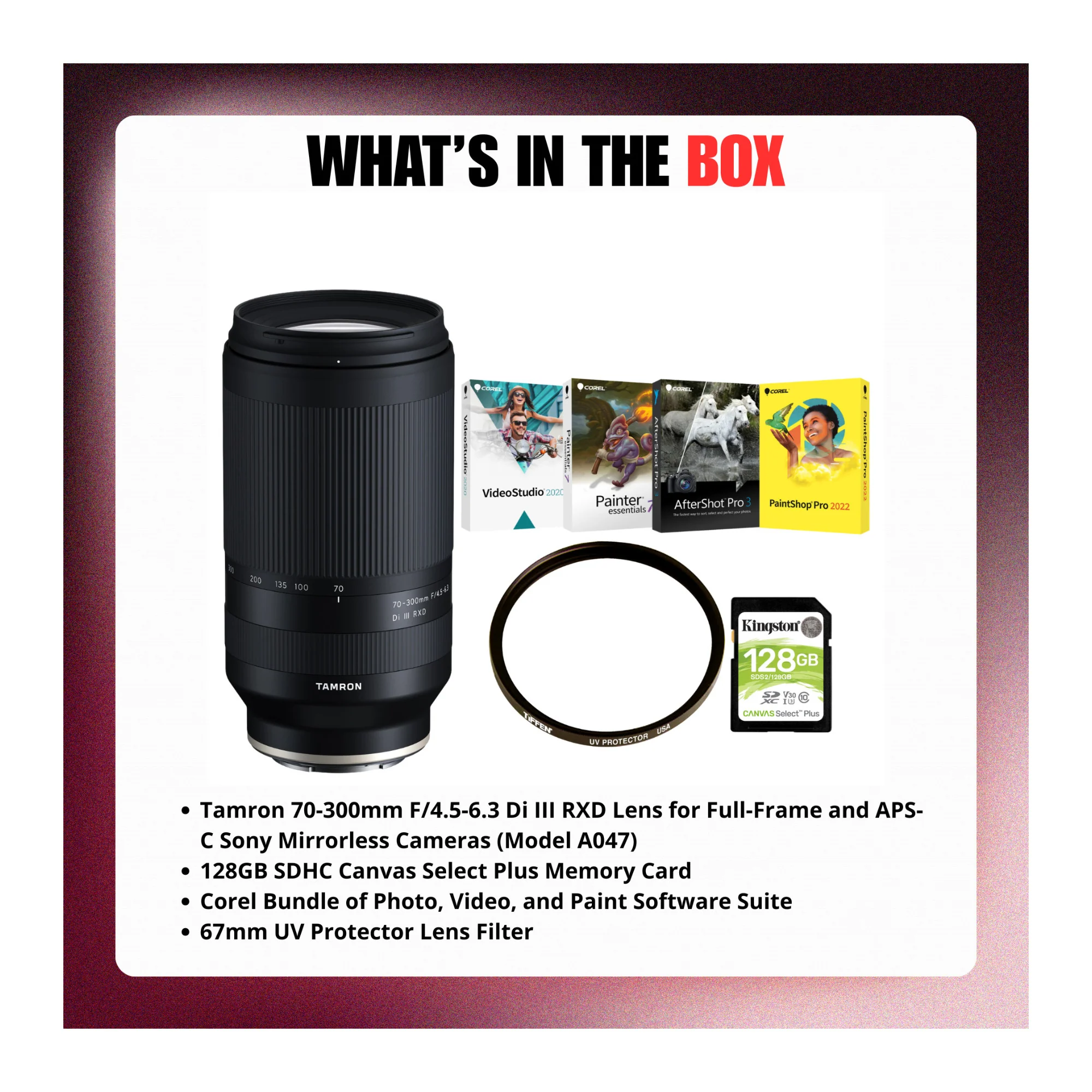 Tamron 70-300mm F/4.5-6.3 Di III RXD Lens (Sony E-Mount) with Accessories Bundle - Image 9
