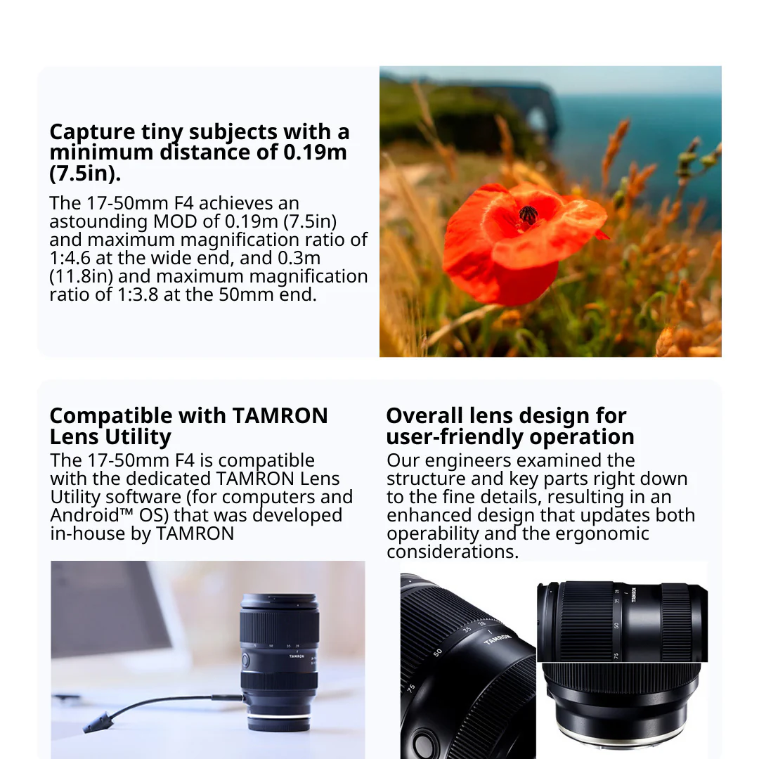 Tamron 17 to 50mm F/4 Di III VXD for E Mount with Camera System Gadget Bag with Accessory Kit Bundle - Image 4
