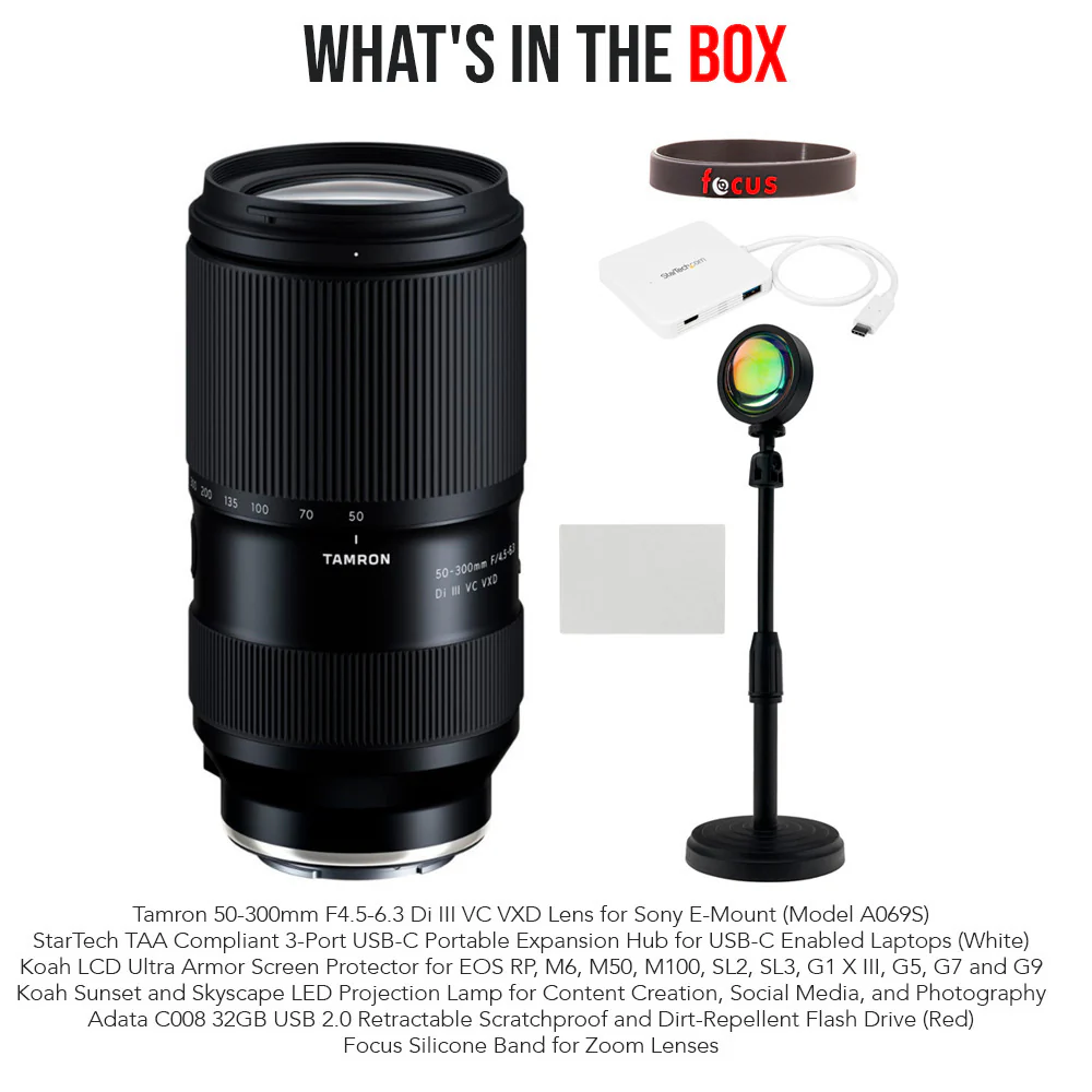 Tamron A069S 50-300mm F4.5-6.3 Di III VC VXD Lens for Sony E-Mount with USB-C Expansion Hub Bundle - Image 7