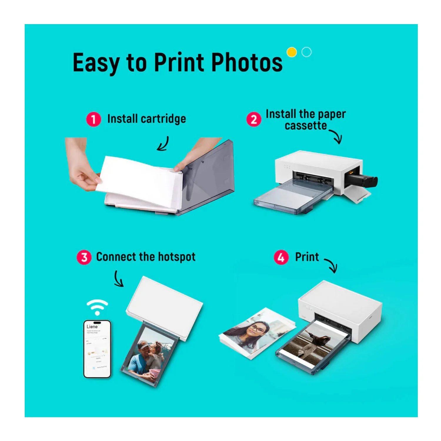 Liene M100 4x6 Portable Photo Printer with 3 Cartridges and 100 Sheets - Image 6