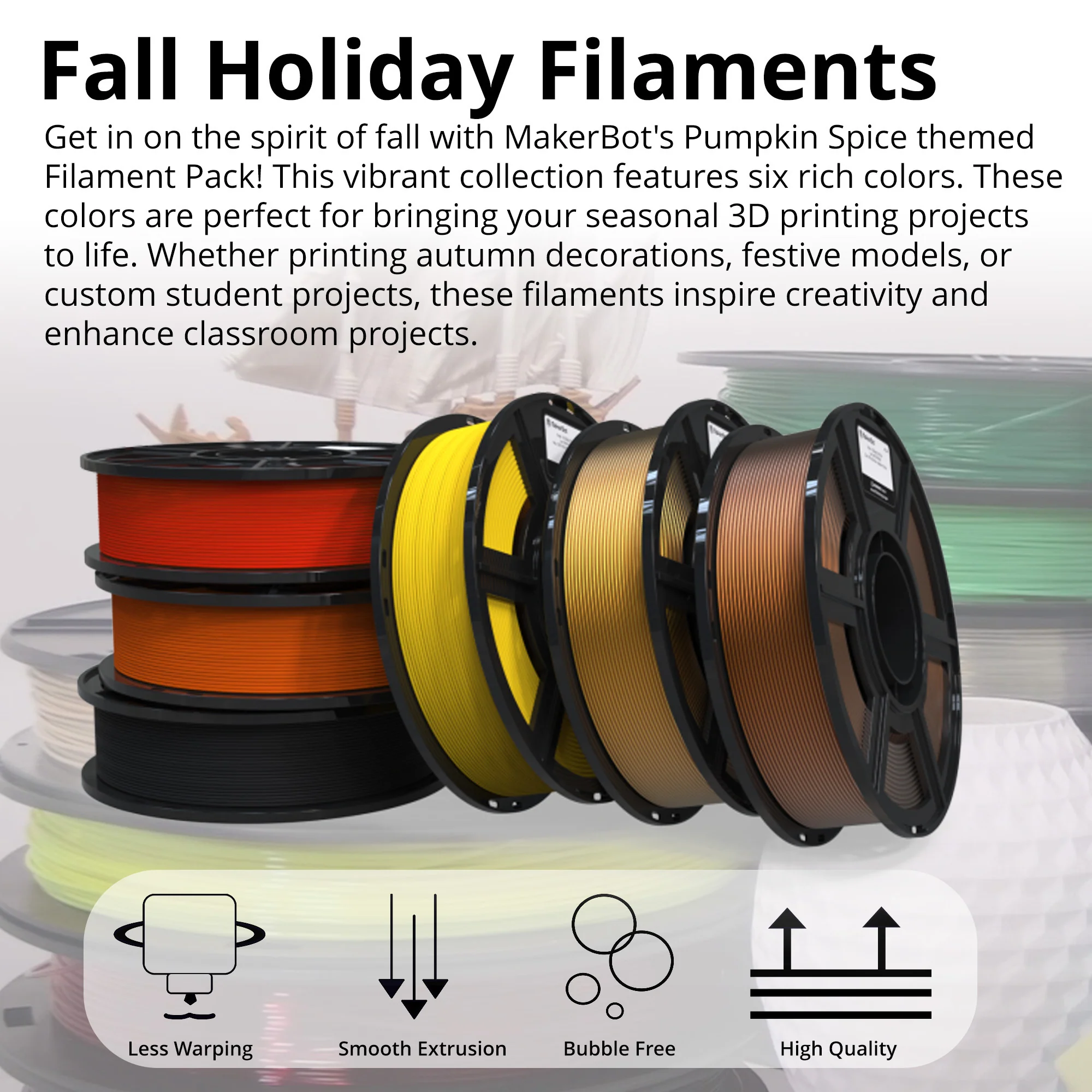 MakerBot Sketch Fall Holiday Pumpkin Spice Themed Filament Pack for Season-Themed Projects (6-Pack) - Image 2