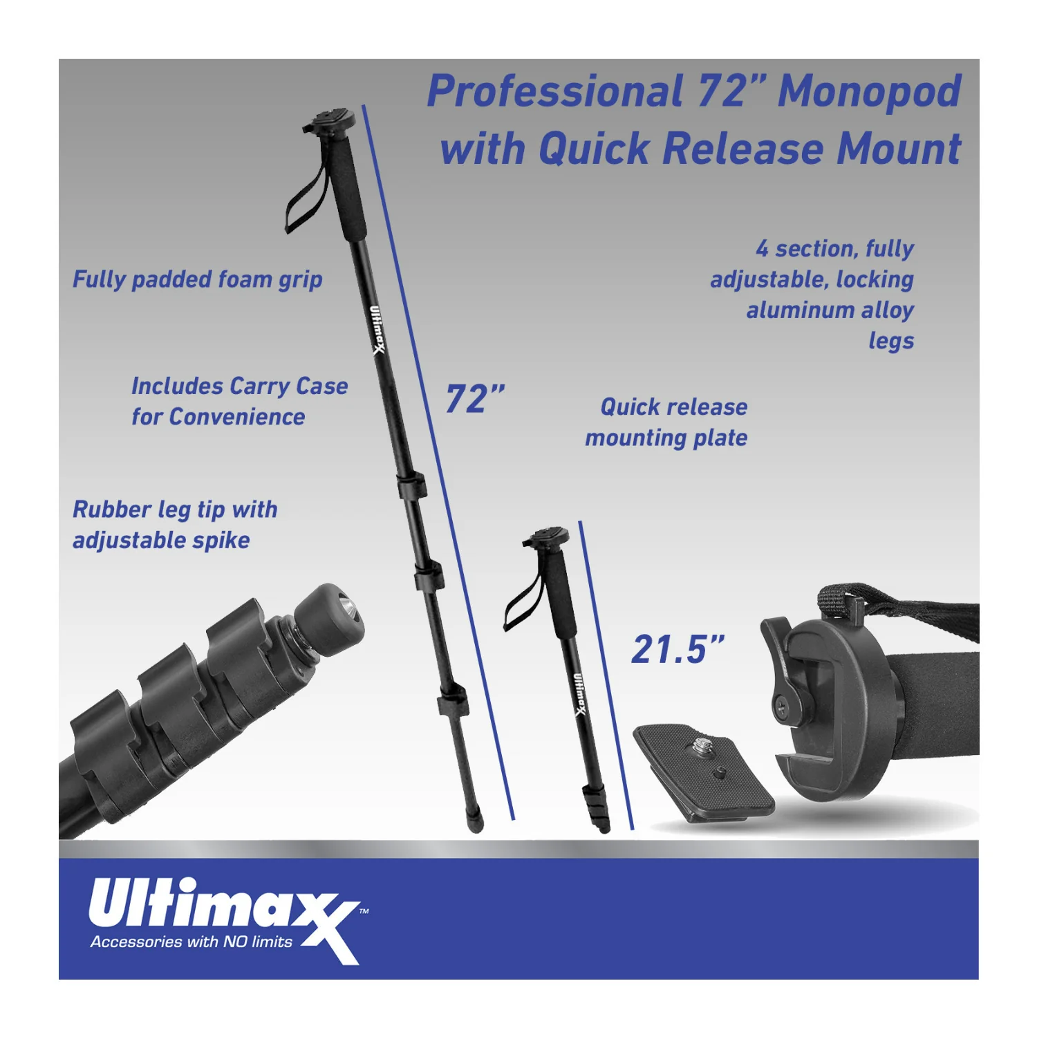 Ultimaxx 72-Inch Monopod with Quick Release Mounting Plate, Secure Wrist Strap - Image 5