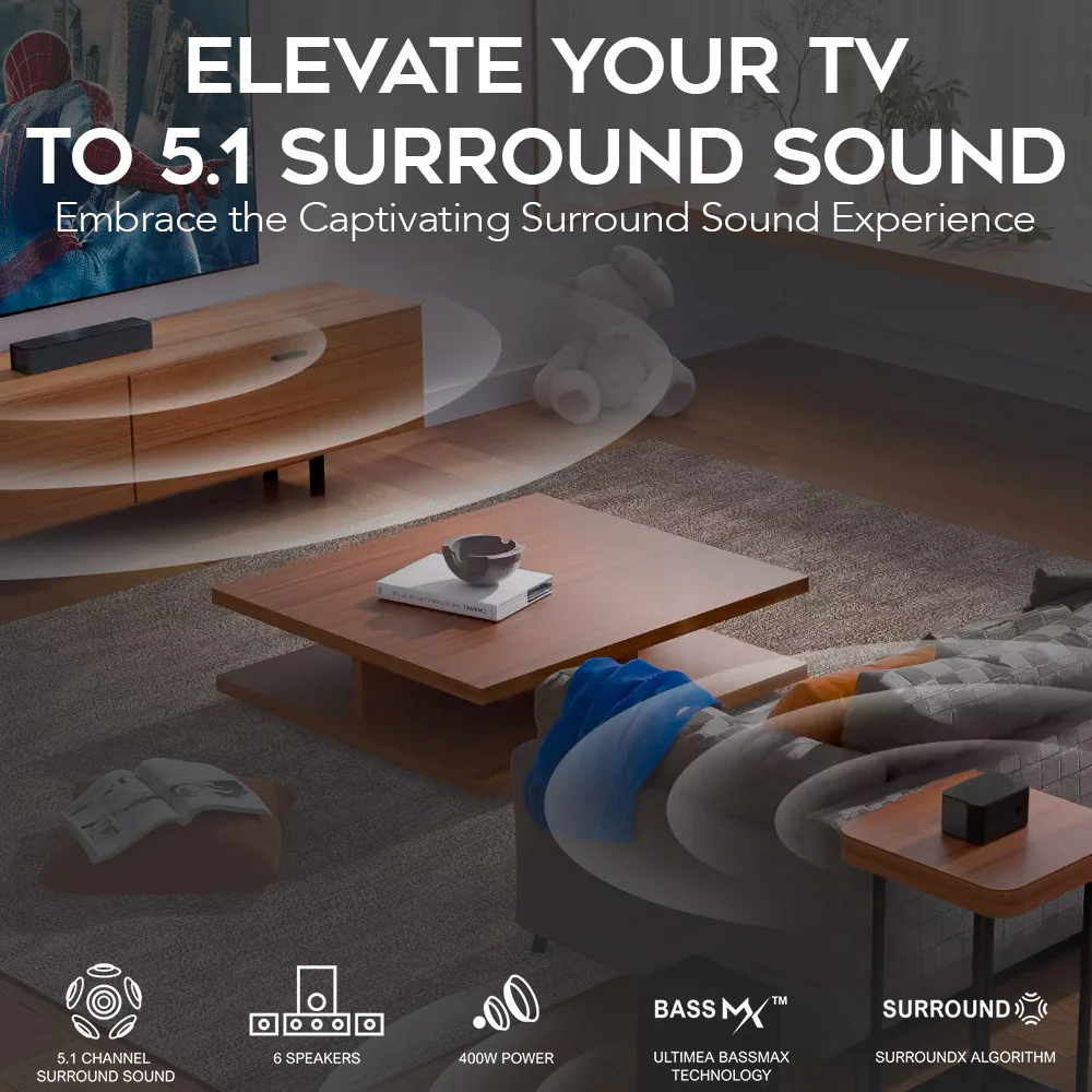 Ultimea Poseidon D50 5.1 Soundbar with (2-pack) 6 Ft. HDMI Cables bundle - Image 4