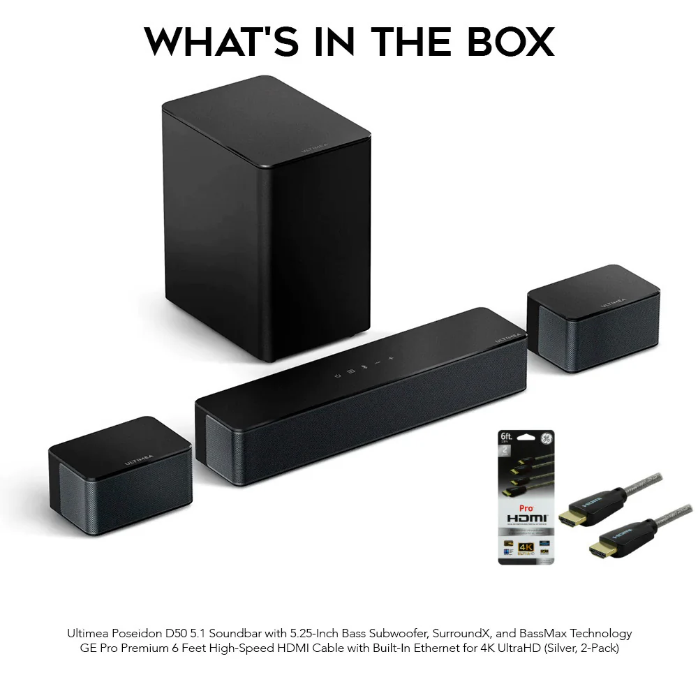 Ultimea Poseidon D50 5.1 Soundbar with (2-pack) 6 Ft. HDMI Cables bundle - Image 7