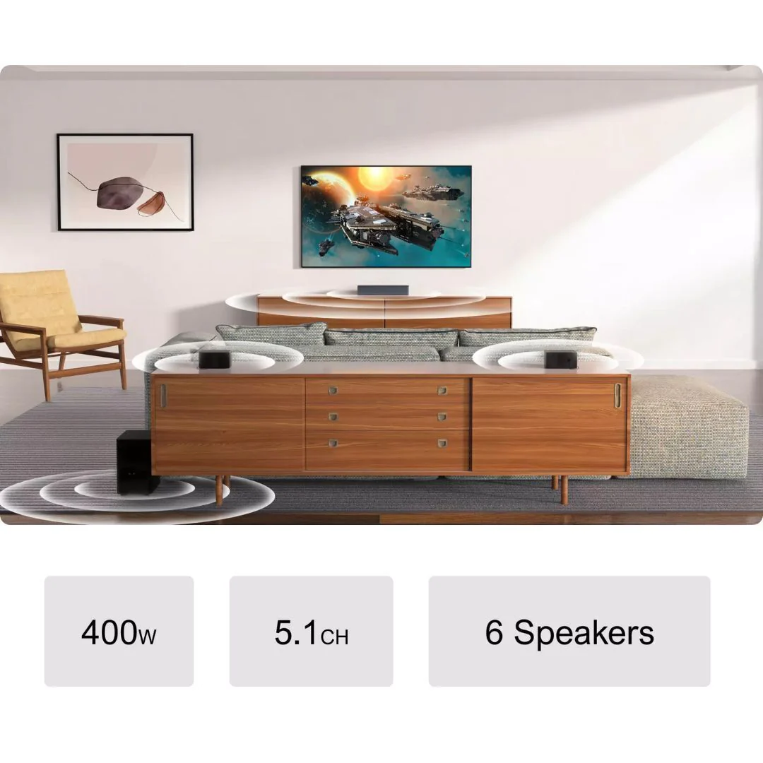 Ultimea Poseidon D50 5.1 Soundbar with 5.25-Inch Bass Subwoofer, SurroundX, and BassMax Technology - Image 4