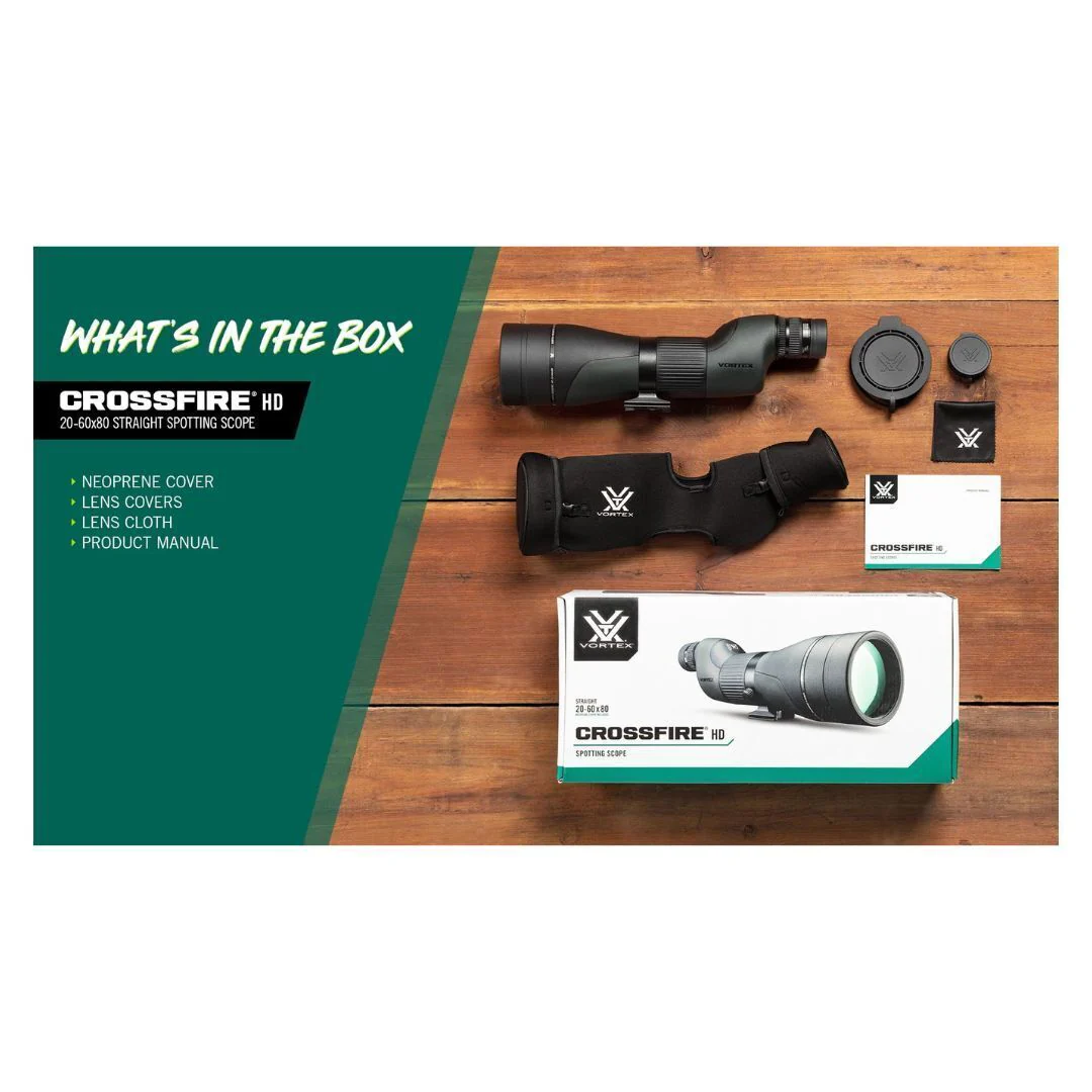 Vortex Crossfire HD Straight Spotting Scope with 20-60x Magnification, 80mm Objective Lens Diameter - Image 7