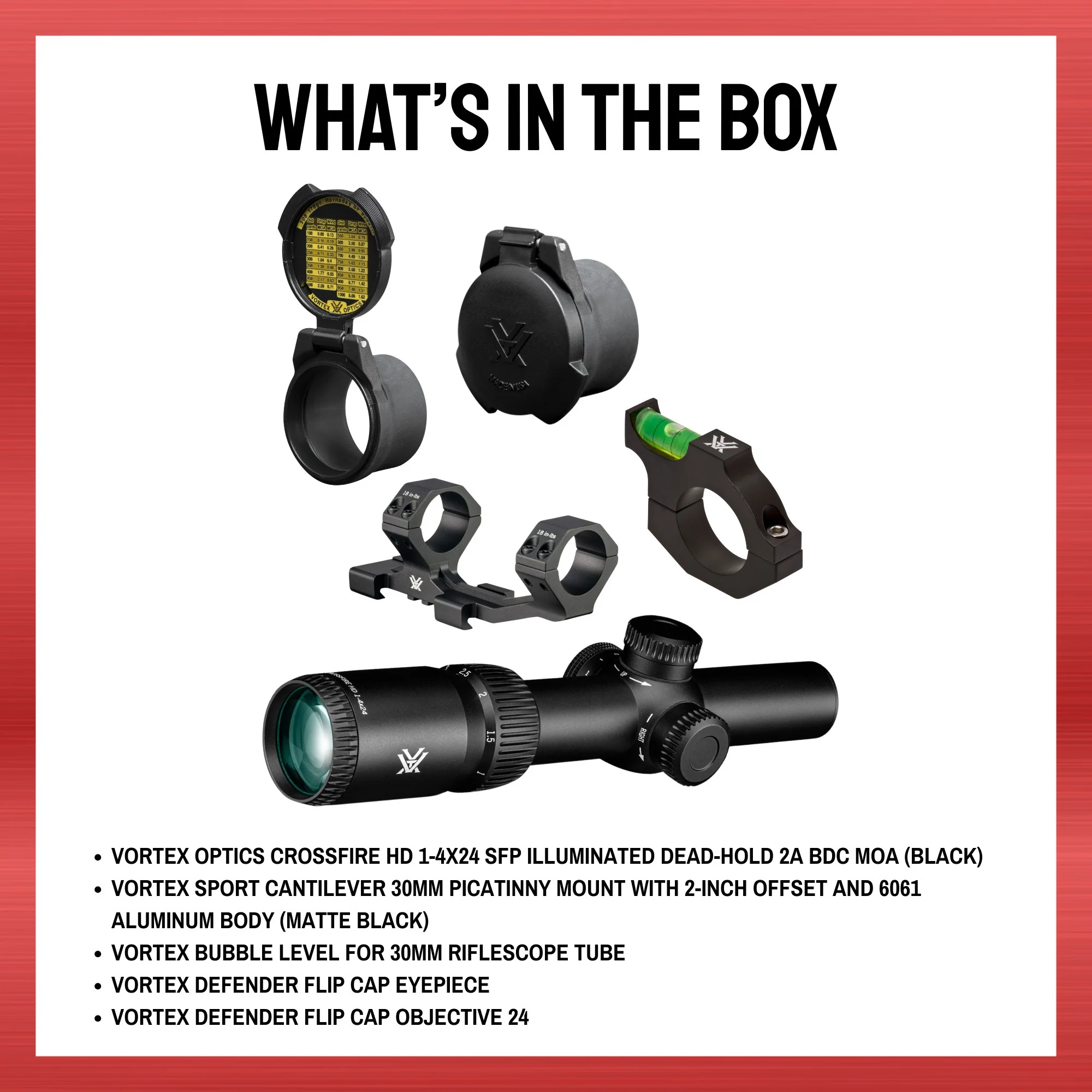 Vortex Optics Crossfire HD 1-4x24 SFP Illuminated Dead-Hold 2A BDC MOA Bundle - Image 8