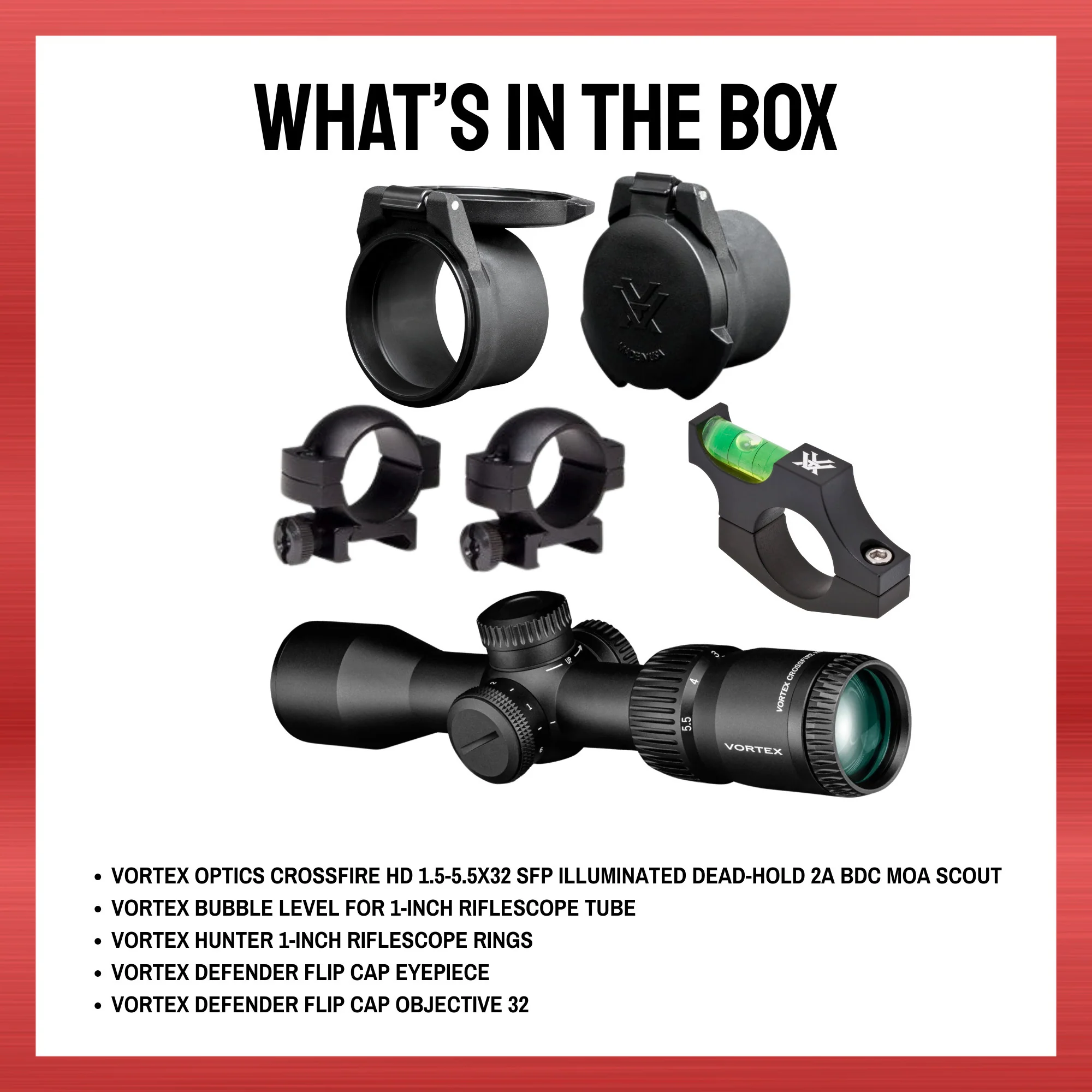 Vortex Optics Crossfire HD 1.5-5.5x32 SFP Dead-Hold 2A BDC MOA Bundle - Image 8