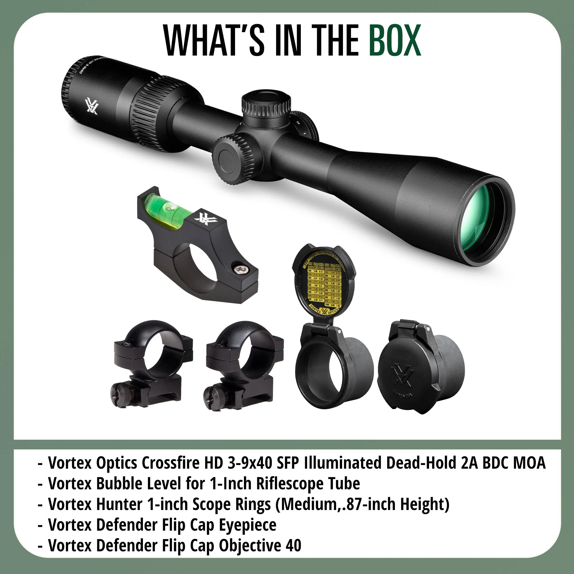 Vortex Optics Crossfire HD 3-9x40 SFP Illuminated Dead-Hold 2A BDC MOA Bundle - Image 8