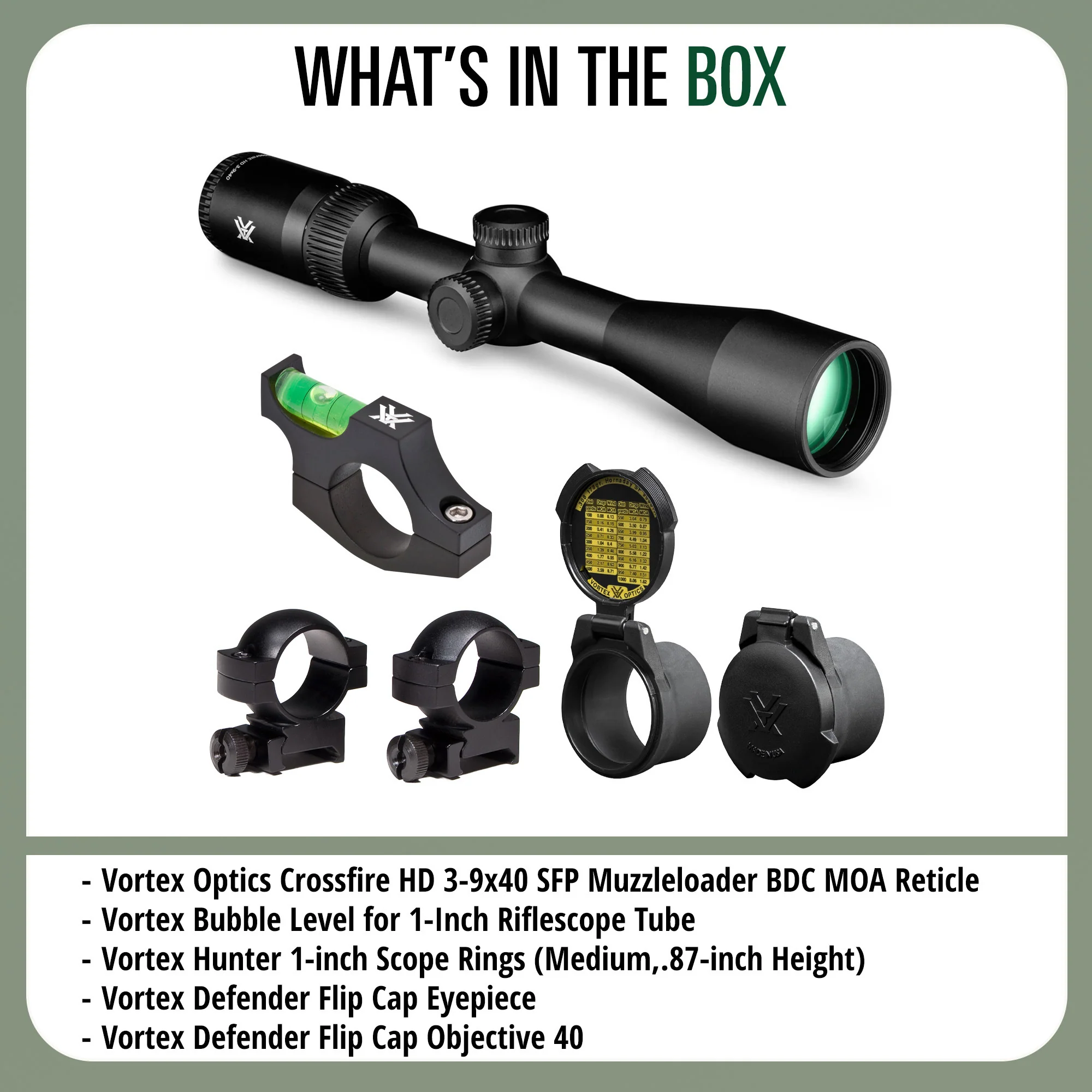Vortex Optics Crossfire HD 3-9x40 SFP Muzzleloader BDC MOA with RING-M Bundle - Image 8