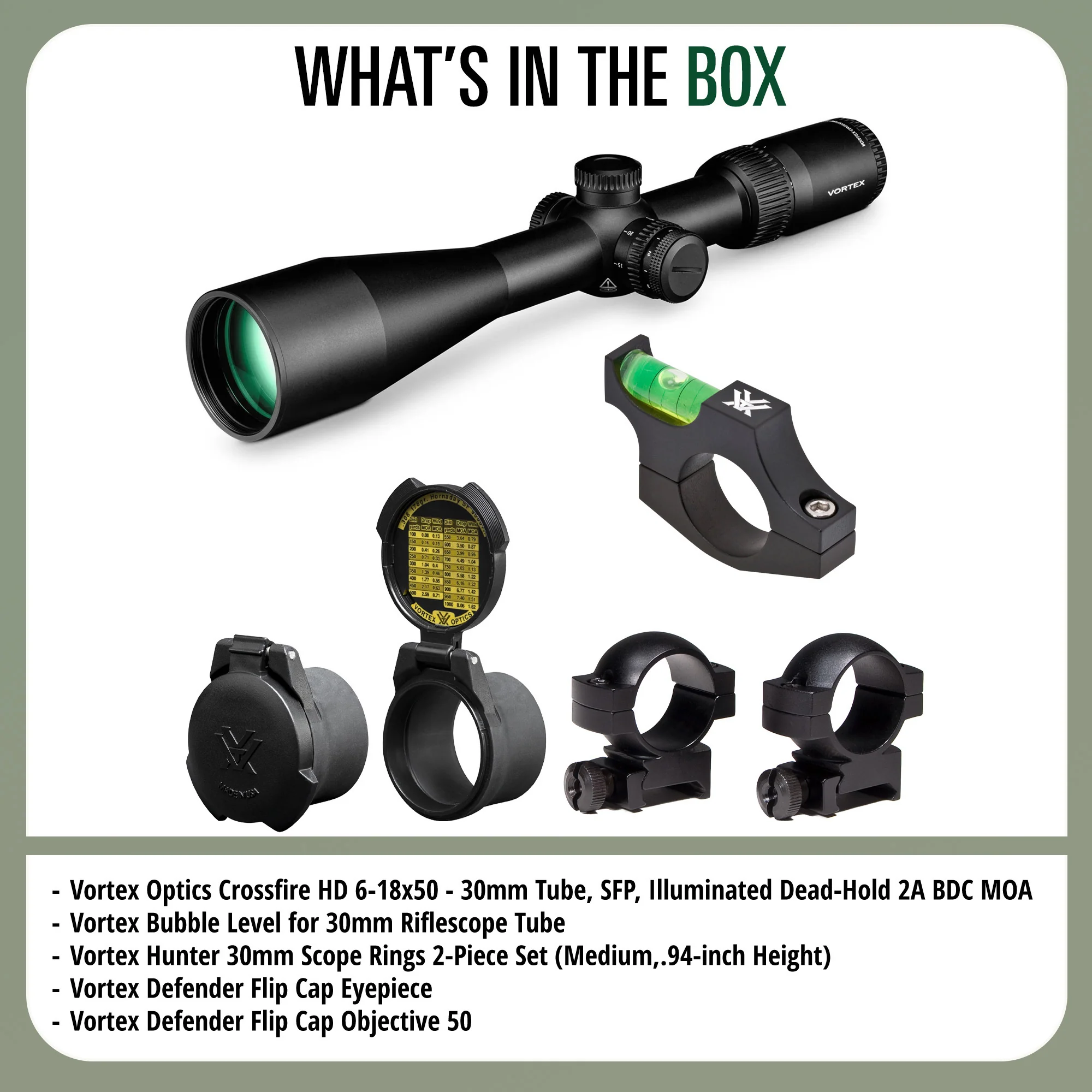 Vortex Optics Crossfire HD 6-18x50 Illuminated Dead-Hold Bundle with Accessories - Image 9