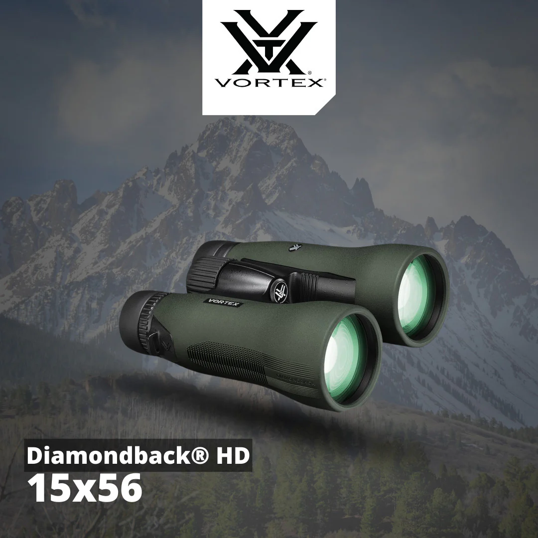Vortex Diamondback HD 15x56 Binoculars with Basic Smartphone Adapter and Black Camo Hat Bundle - Image 2