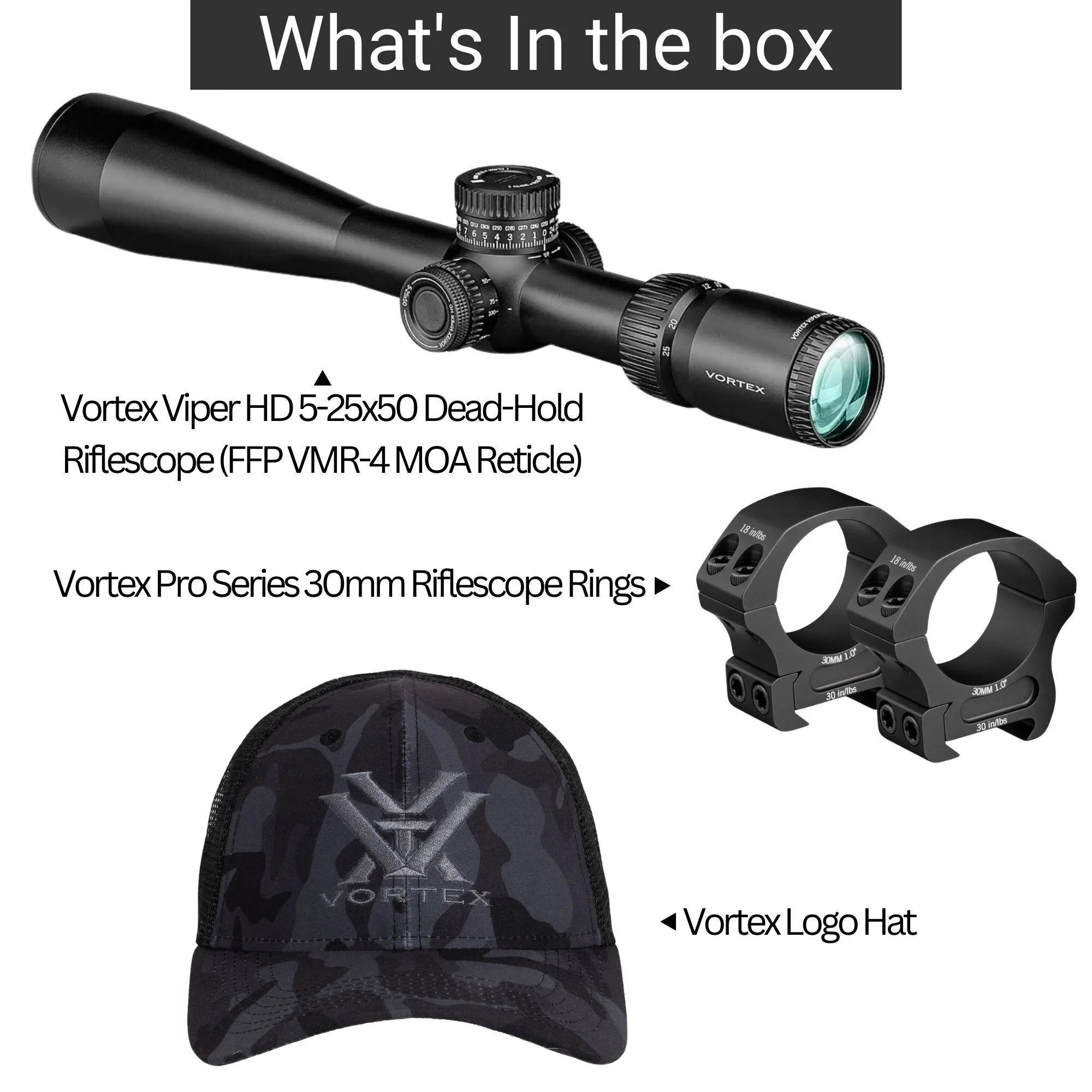 Vortex Viper HD 5-25x50 Dead-Hold Riflescope (FFP VMR-4 MOA Reticle) with Riflescope Rings Bundle - Image 5