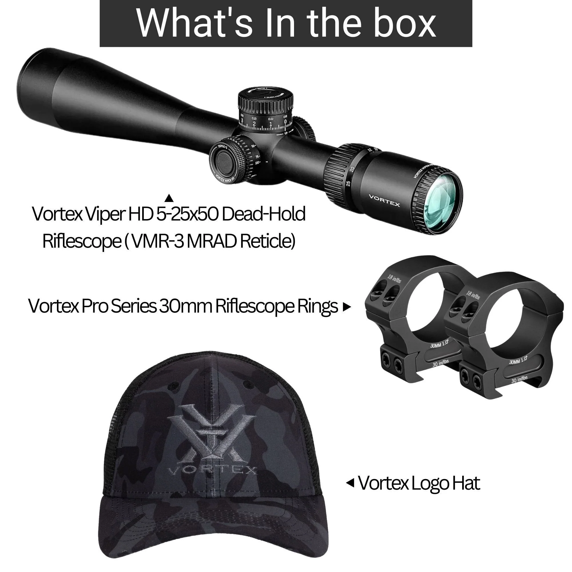 Vortex Viper HD 5-25x50 Dead-Hold Riflescope (VMR-3 MRAD Reticle) with Riflescope Rings Bundle - Image 5