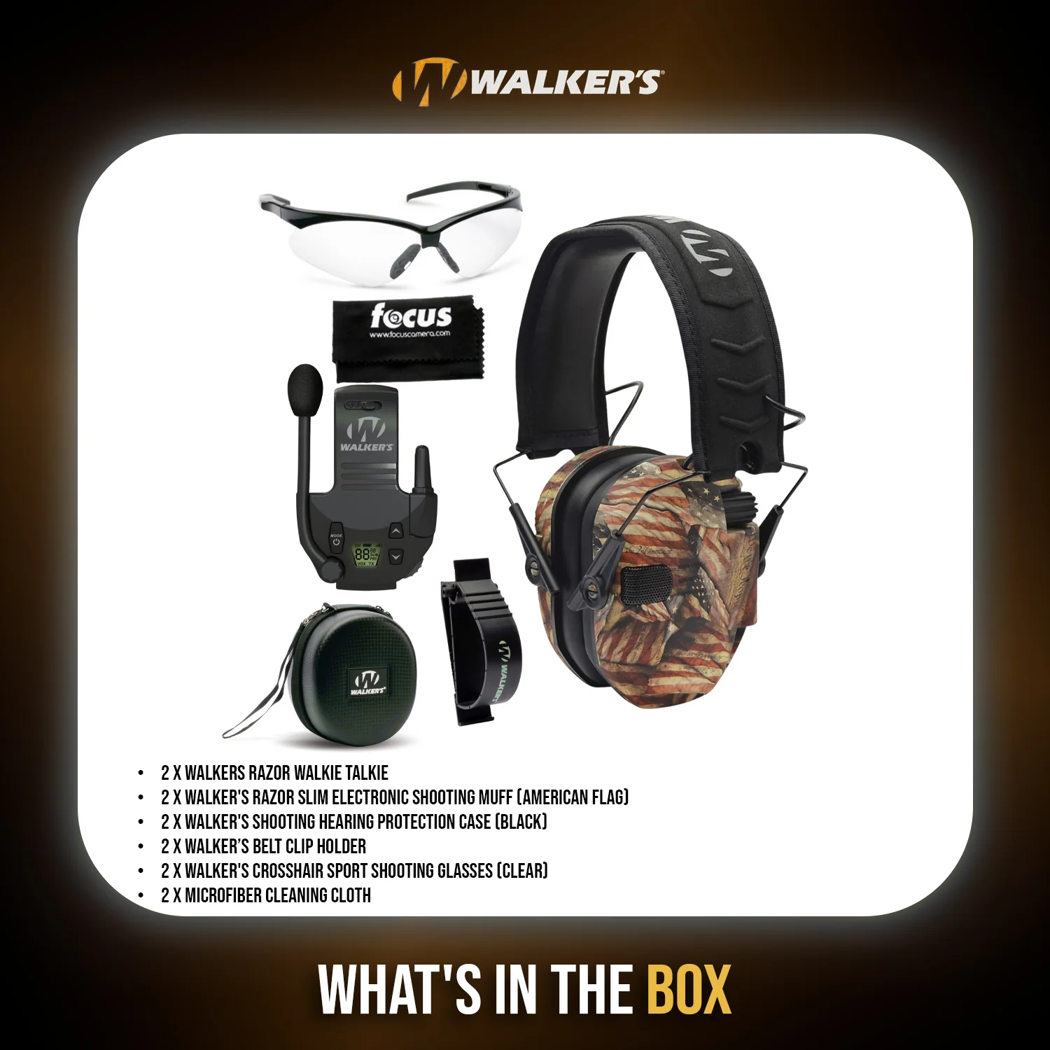 Walkers Razor Walkie Talkie Bundle with Ear Muff (American Flag) and Accessories - Image 7