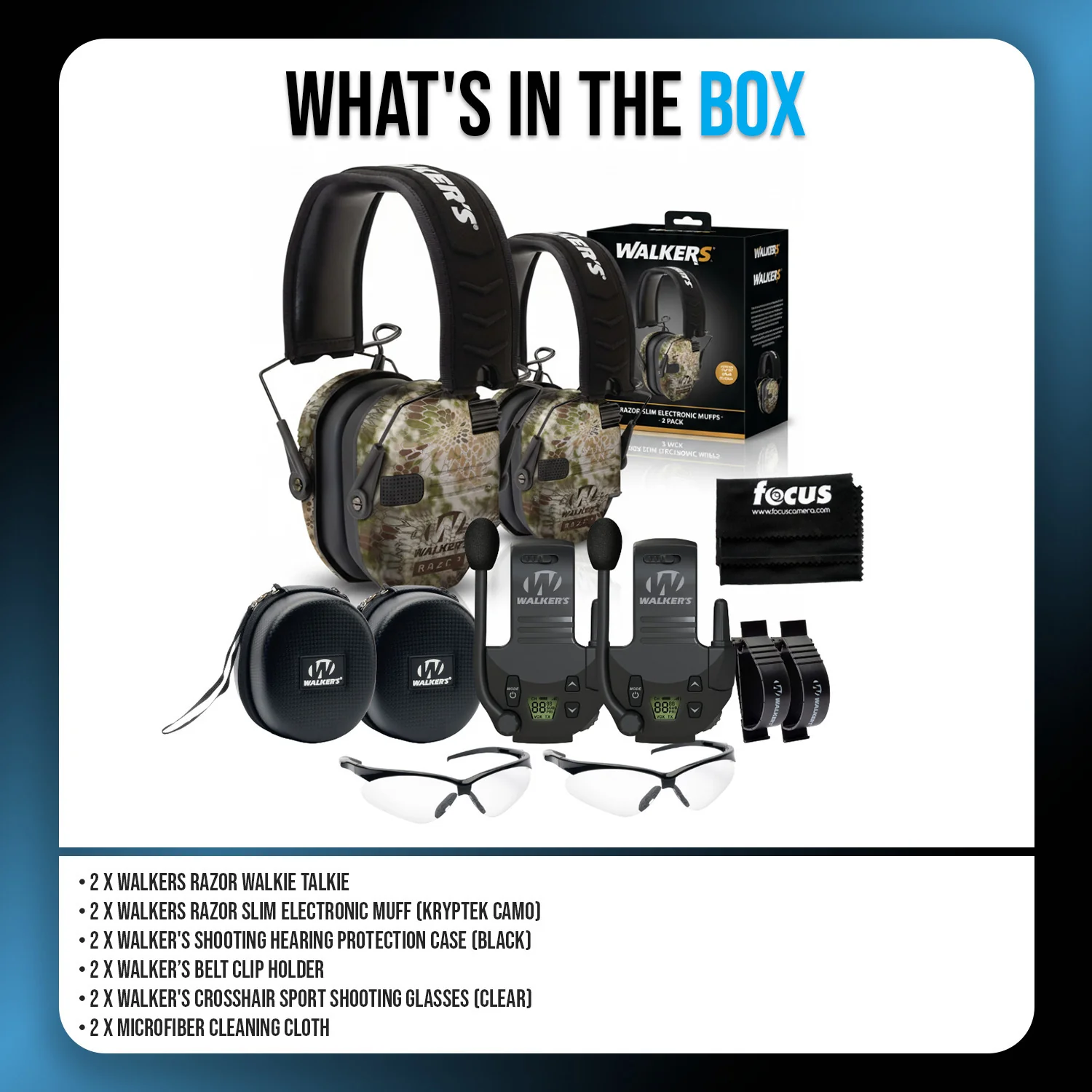 Walker's Razor Walkie Talkie Bundle with Ear Muff (Kryptek Camo) and Accessories - Image 6