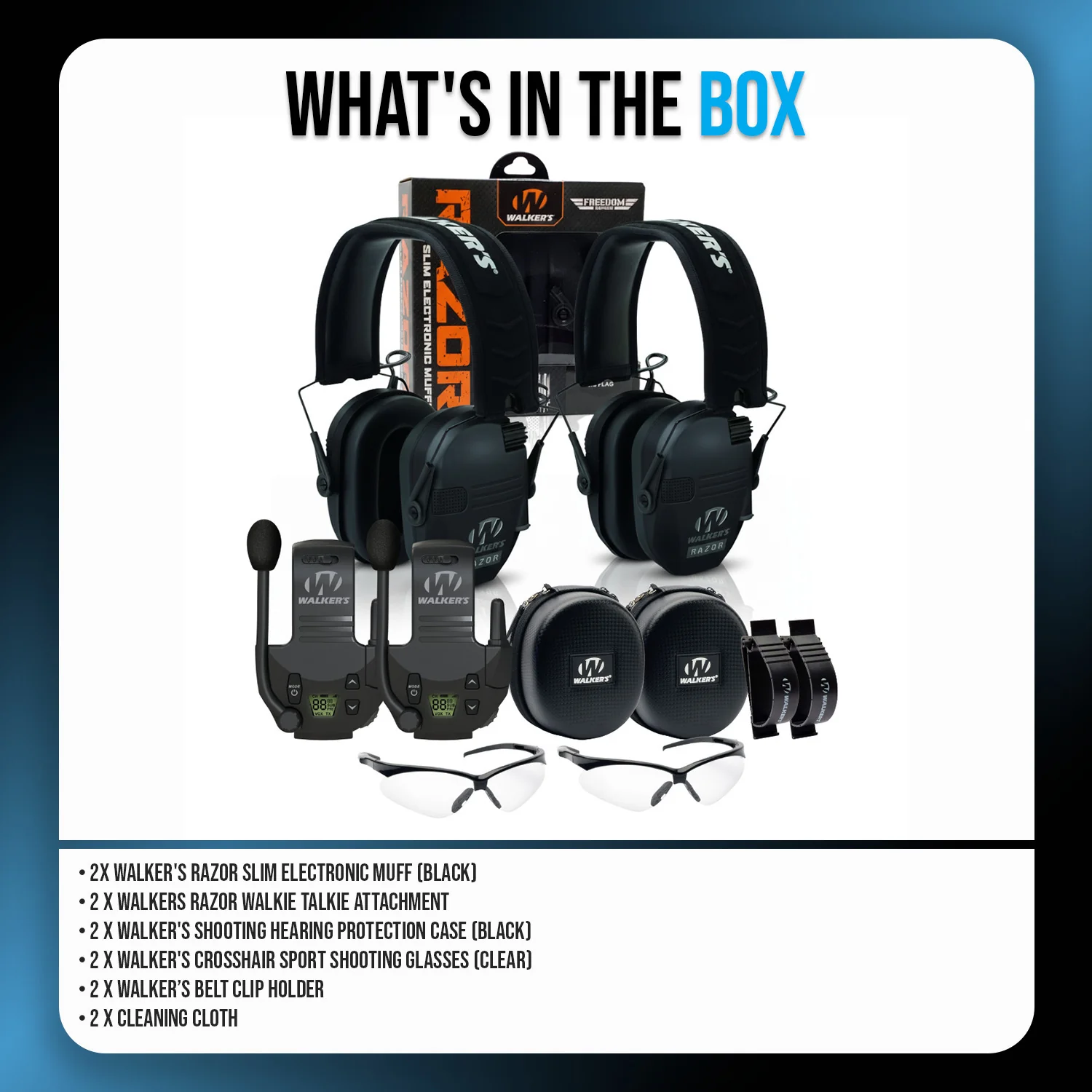 Walkers Razor Walkie Talkie Bundle with Ear Muff (Black) and Accessories - Image 6