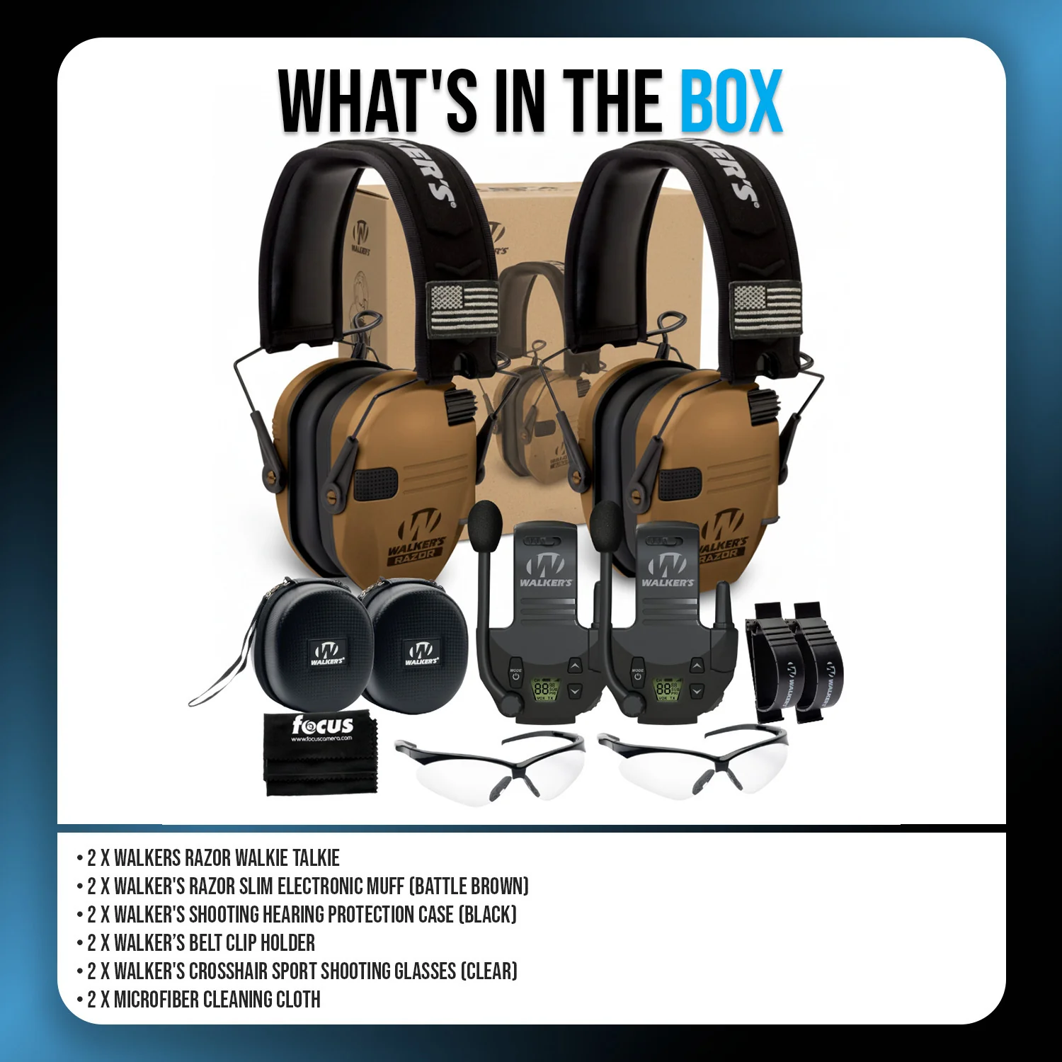 Walkers Razor Walkie Talkie Bundle with Ear Muff (Battle Brown) and Accessories - Image 6