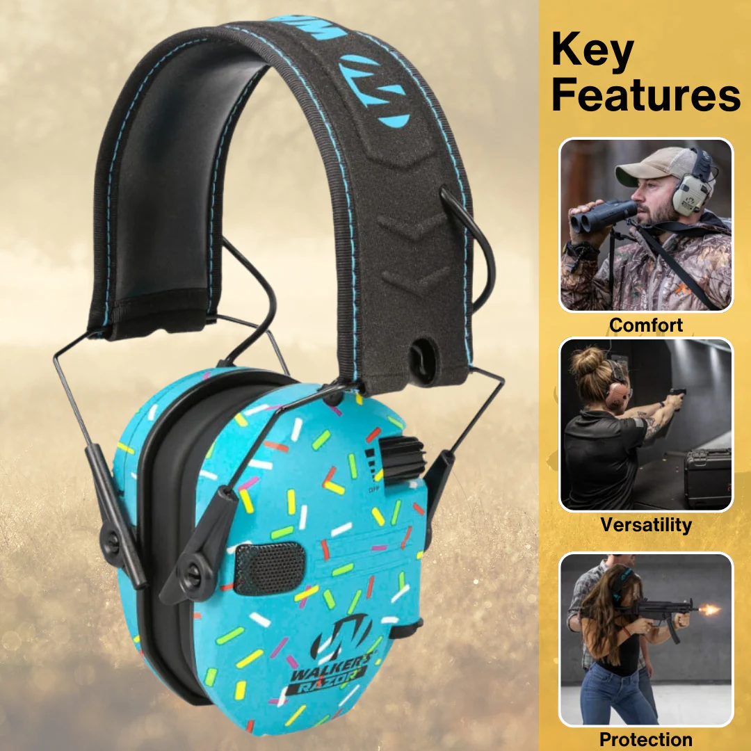 Walker's Razor Digital Ear Muffs (Blue Sprinkles) Bundle with Accessories - Image 2
