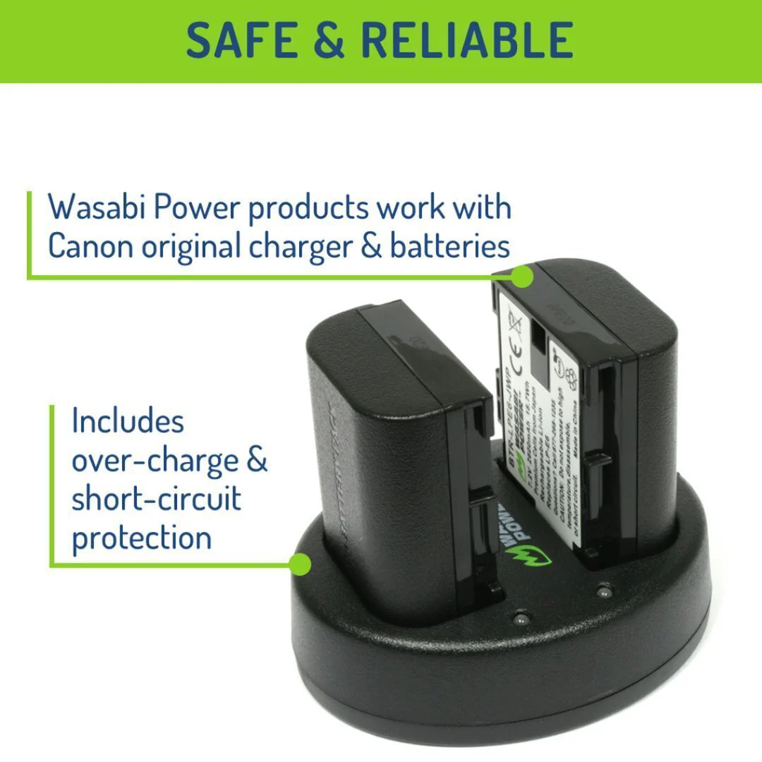 Wasabi Power LP-E6NH Rechargeable Li-Ion 2250 mAh Battery (2-Pack) and Dual Charger Kit (Black) - Image 4
