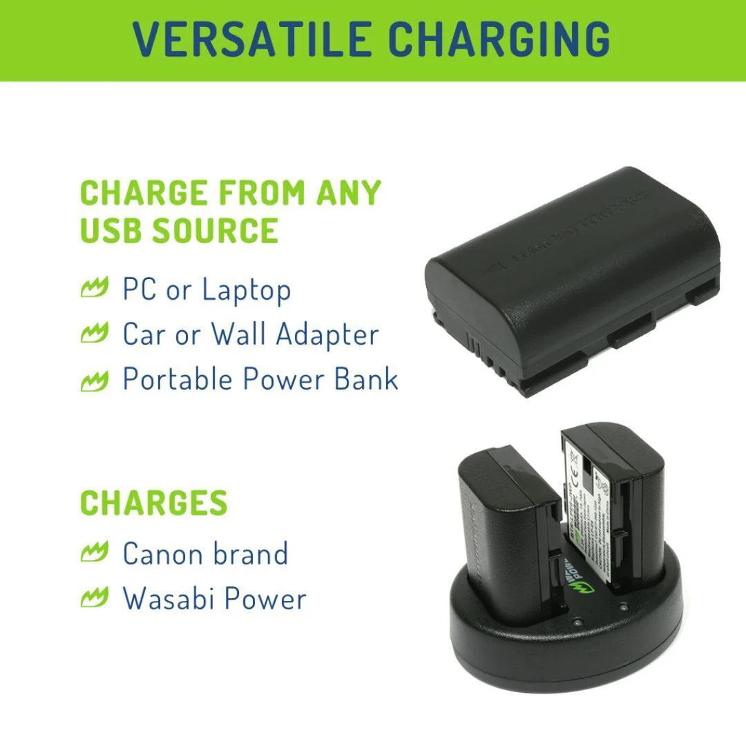 Wasabi Power LP-E6NH Rechargeable Li-Ion 2250 mAh Battery (2-Pack) and Dual Charger Kit (Black) - Image 5