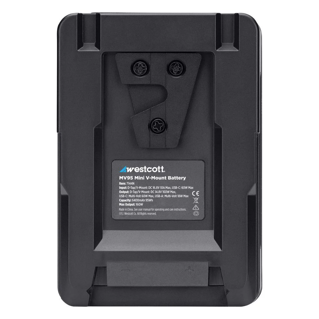 Westcott MV95 Mini V-Mount 14.8V Li-Ion Battery with USB-C, USB-A, and D-Tap Ports (95Wh, Black) - Image 2
