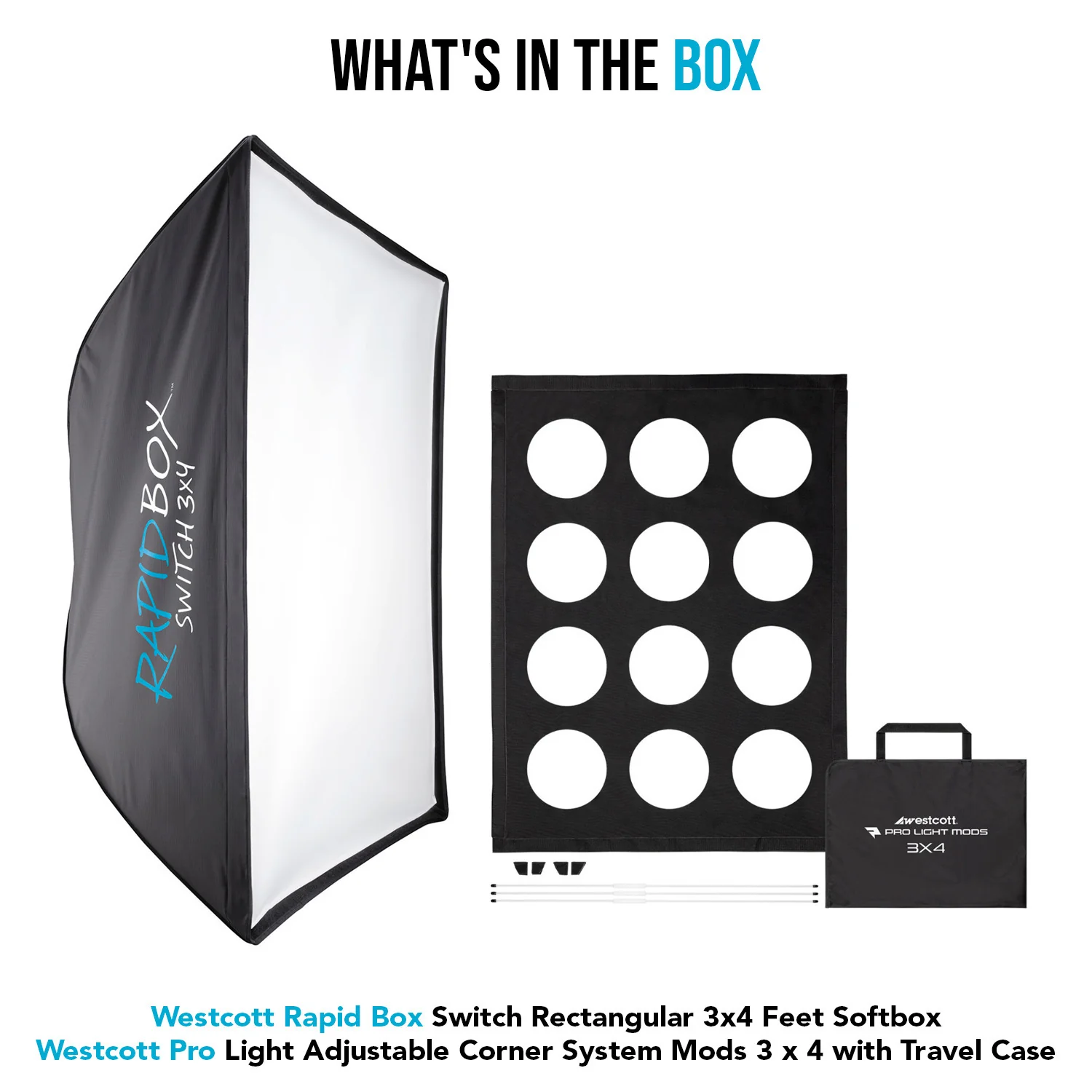 Westcott Rapid Box Switch Rectangular 3x4 Feet Softbox with Adjustable Corner System Mods Bundle - Image 7