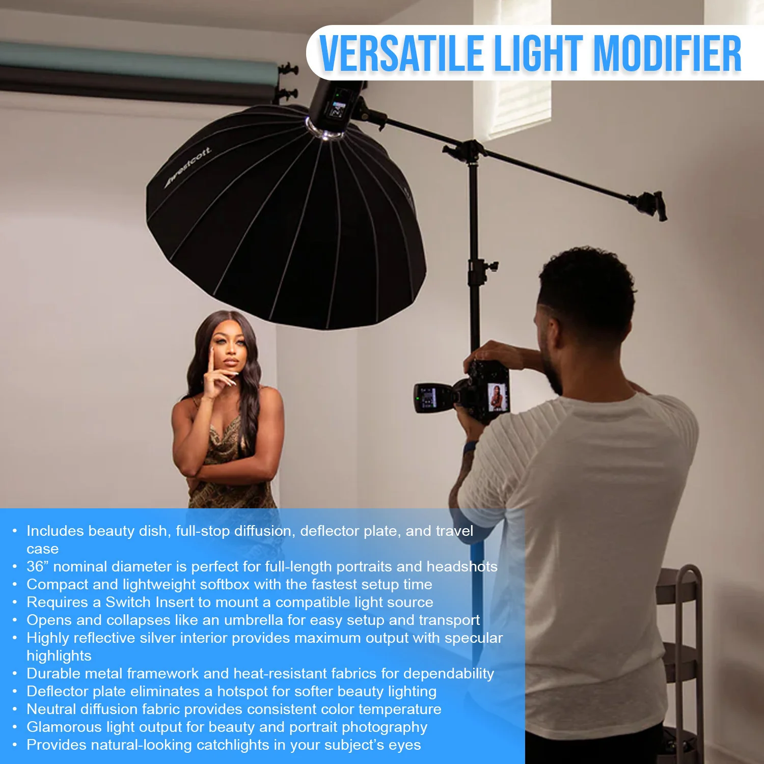 Westcott Beauty Dish Switch (36-Inch, Silver Interior) with 40-Degree Egg Crate Grid Bundle - Image 3