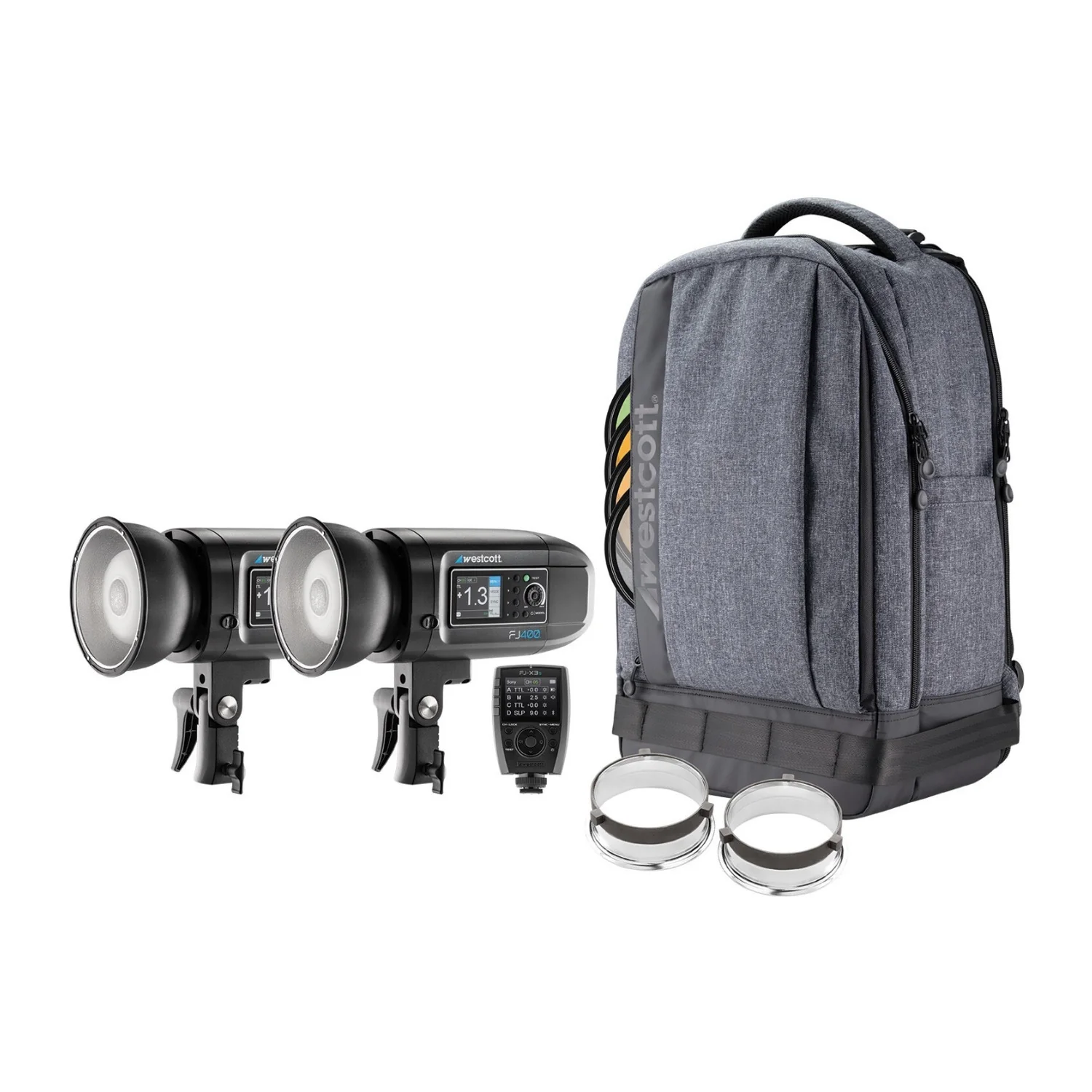 Westcott FJ400 Strobe 2-Light Backpack Kit with FJ-X3S Wireless Trigger with Backdrop Boards Bundle - Image 2