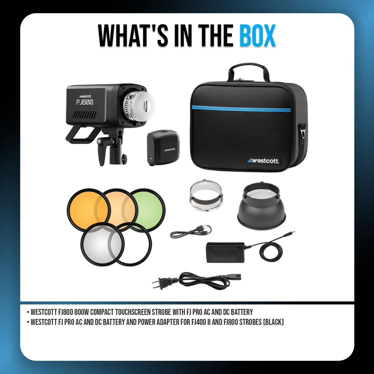 Westcott FJ800 800W Compact Touchscreen Strobe with FJ Pro AC, DC Battery Bundle - Image 7