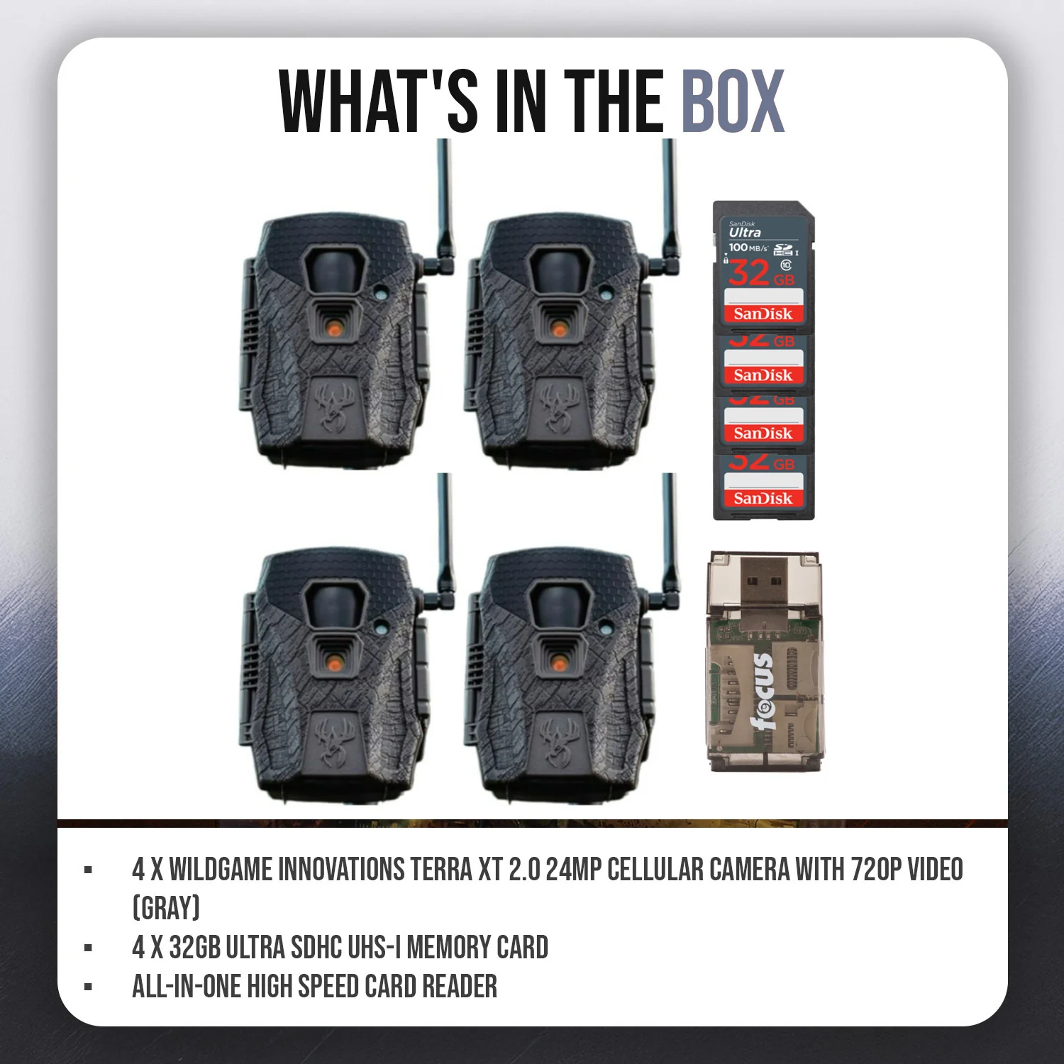 Wildgame Innovations Terra XT 2.0 24MP Cellular Camera (Gray, 4-Pack) with 4 x Memory Card Bundle - Image 7