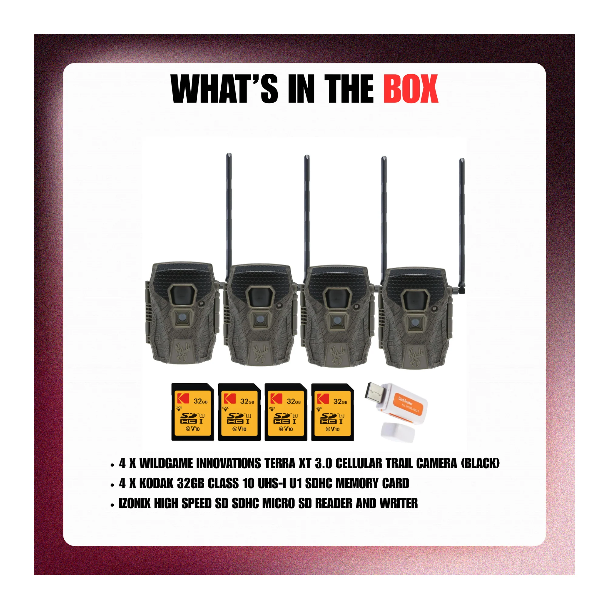 Wildgame Innovations Terra XT 3.0 Cellular Trail Camera (4-Pk) with Accs Bundle - Image 7