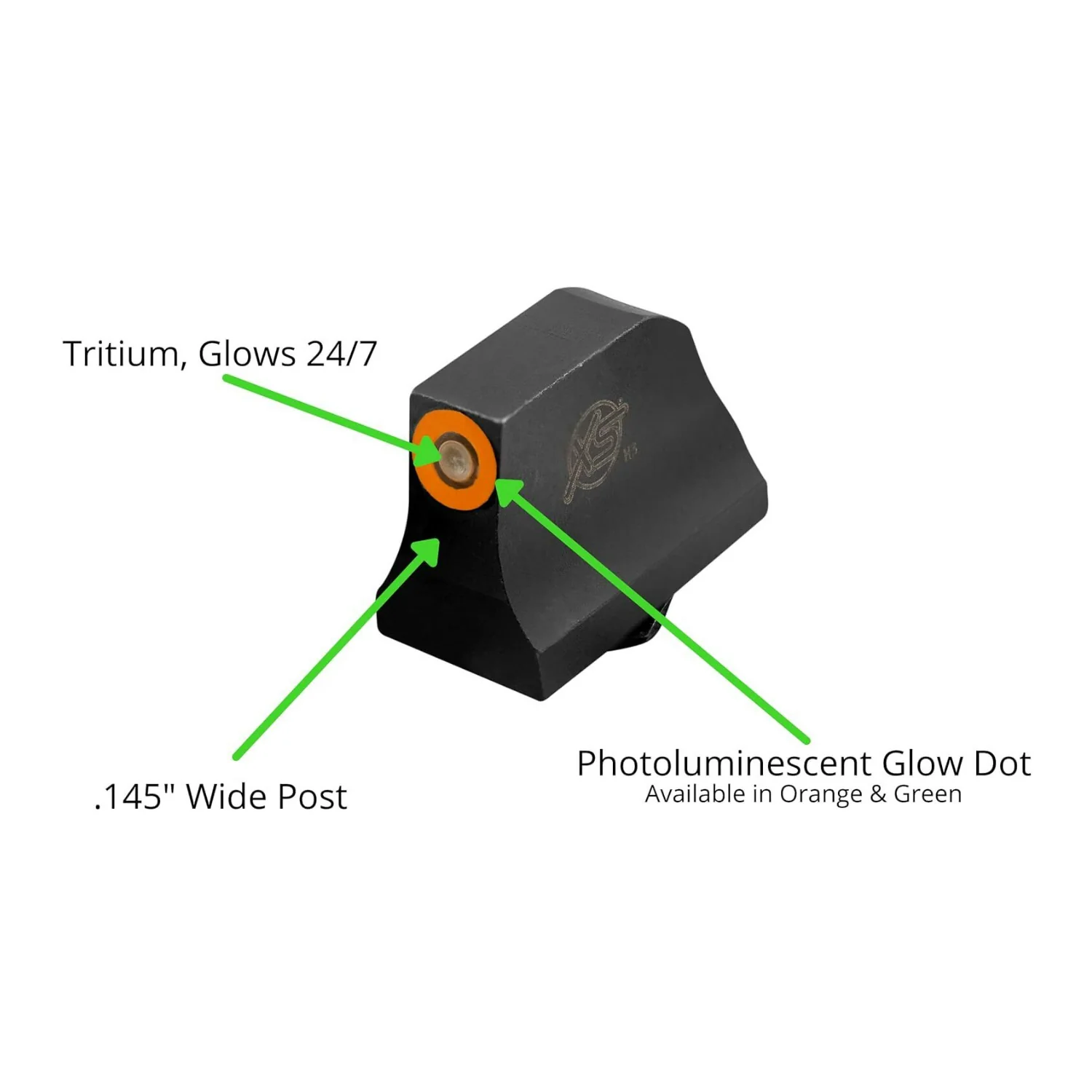 XS Sights R3D Tritium Night Sights with Photoluminescent Glow Dot for Glocks (Orange) - Image 3