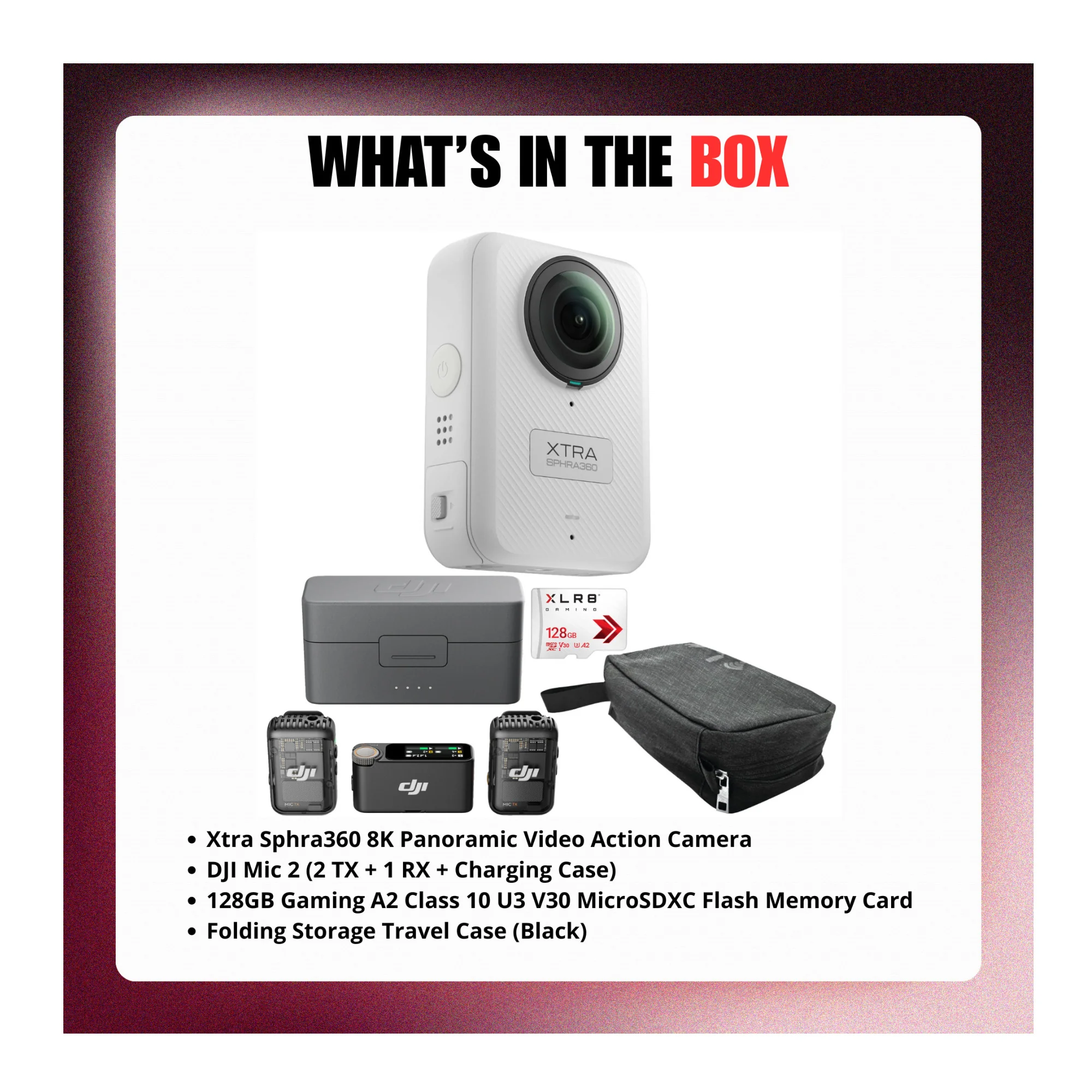 Xtra Sphra360 8K Video Action Camera with Wireless Microphone and Accessories - Image 9