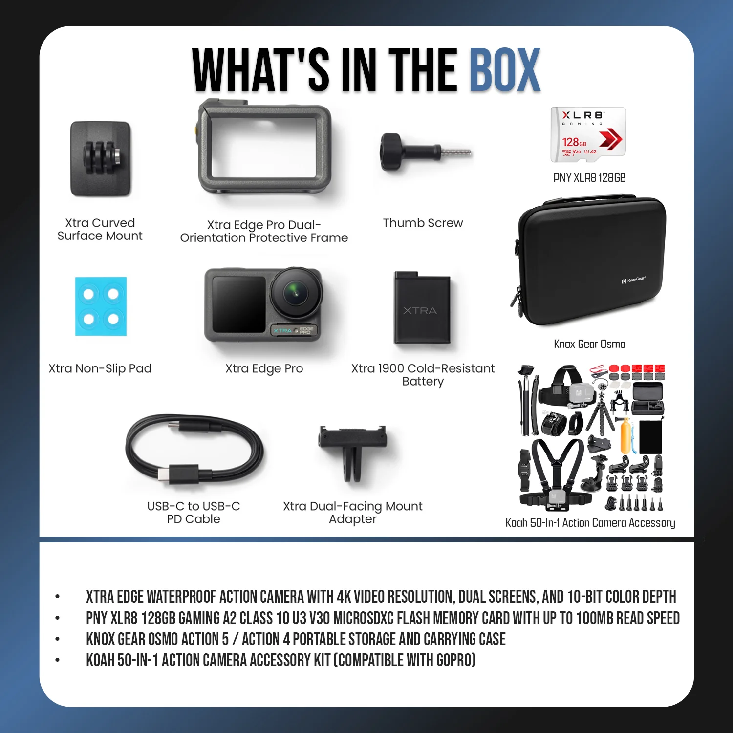 Xtra Edge Action Camera with 128GB MicroSD, Accessory Kit and Case Bundle - Image 8