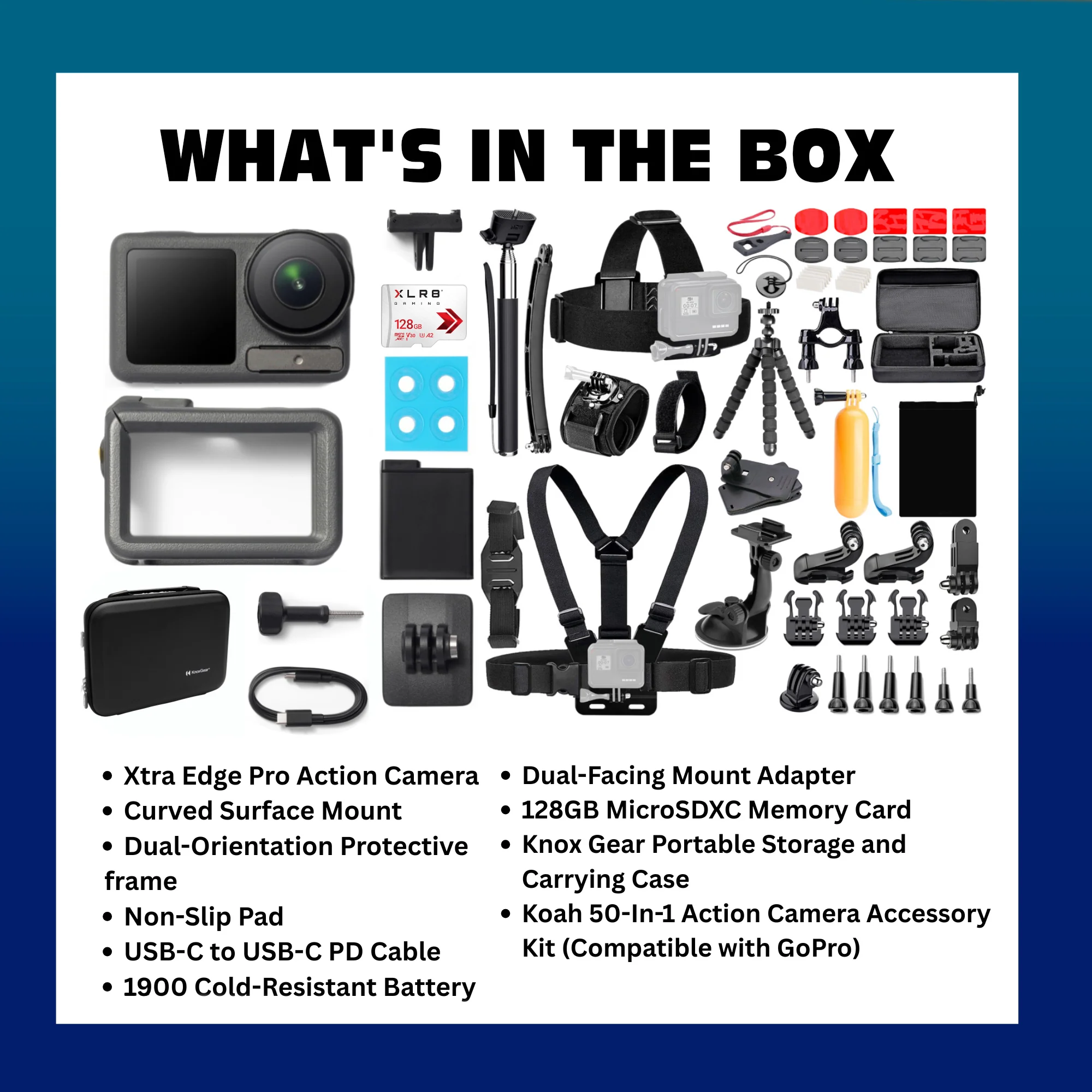 Xtra Edge Pro Action Camera with 128GB MicroSD, Accessory Kit and Case Bundle - Image 18