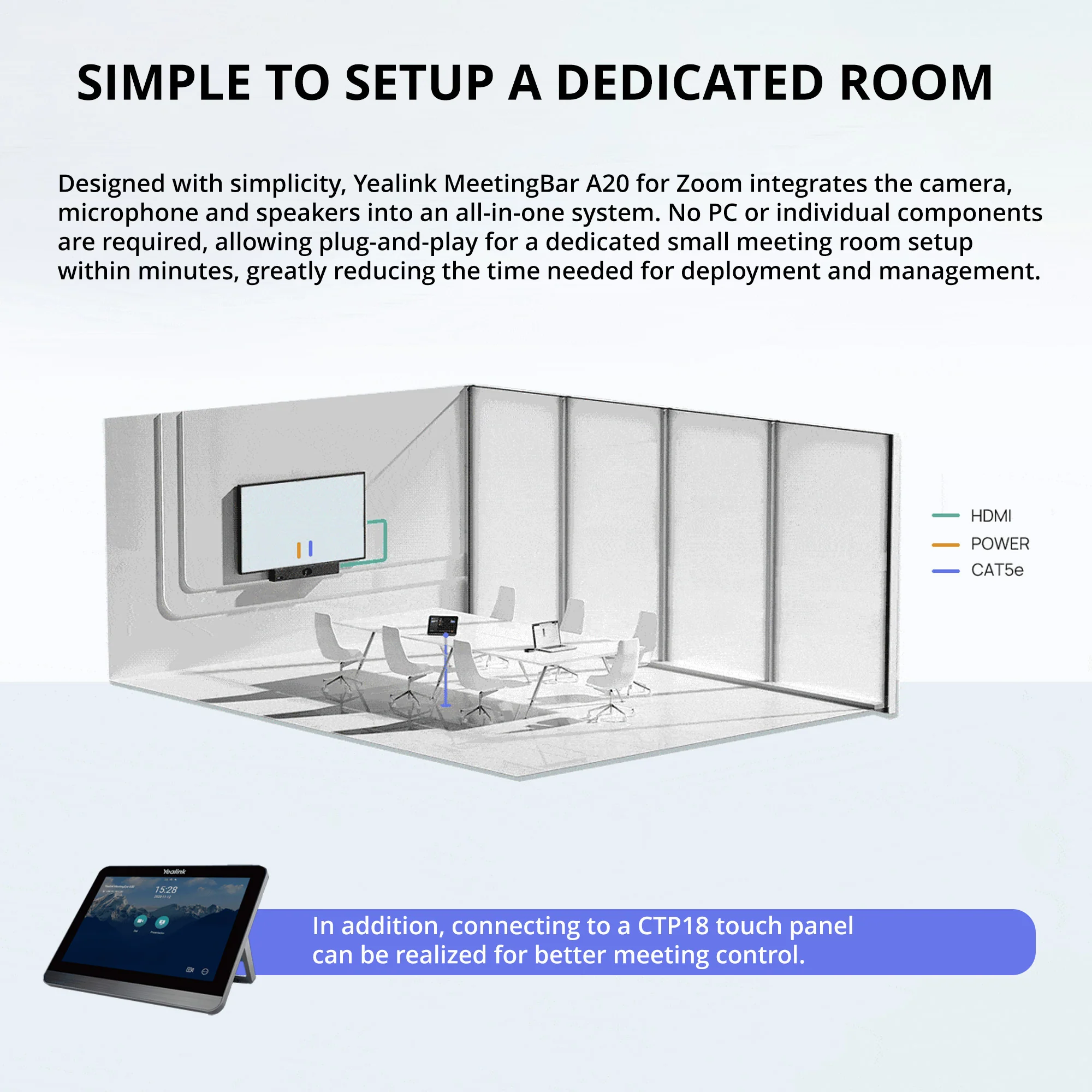 Yealink A20 MeetingBar and CTP18 Collaboration Touch Panel with Microfiber Cleaning Cloth Bundle - Image 5