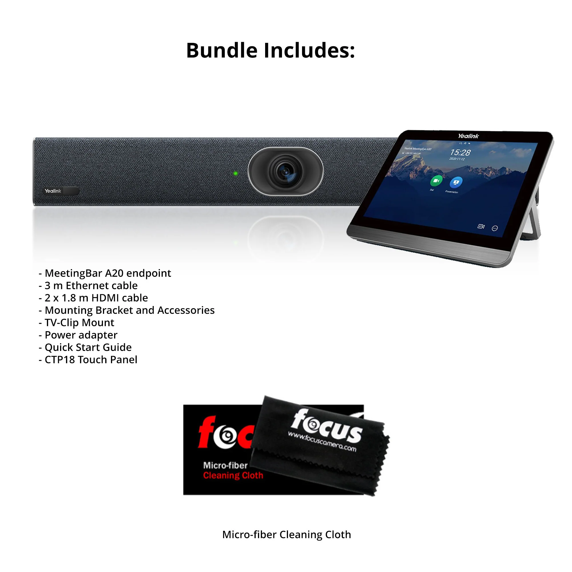 Yealink A20 MeetingBar and CTP18 Collaboration Touch Panel with Microfiber Cleaning Cloth Bundle - Image 6