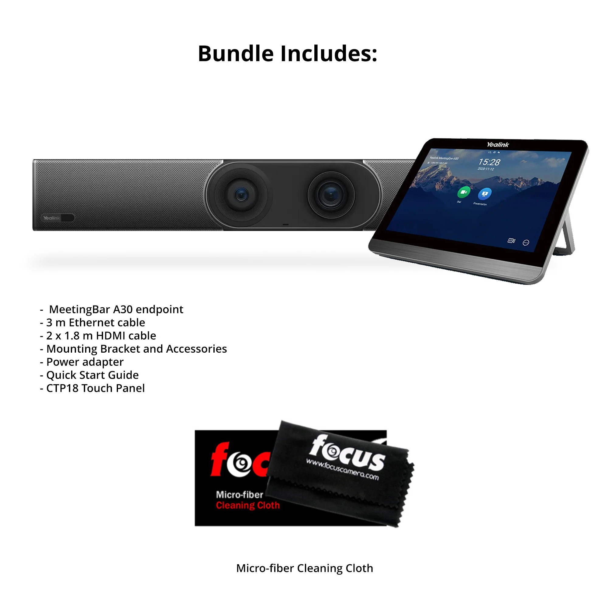 Yealink MeetingBar A30 Video Collaboration Bar and Touch Panel with Microfiber Cleaning Cloth Bundle - Image 6