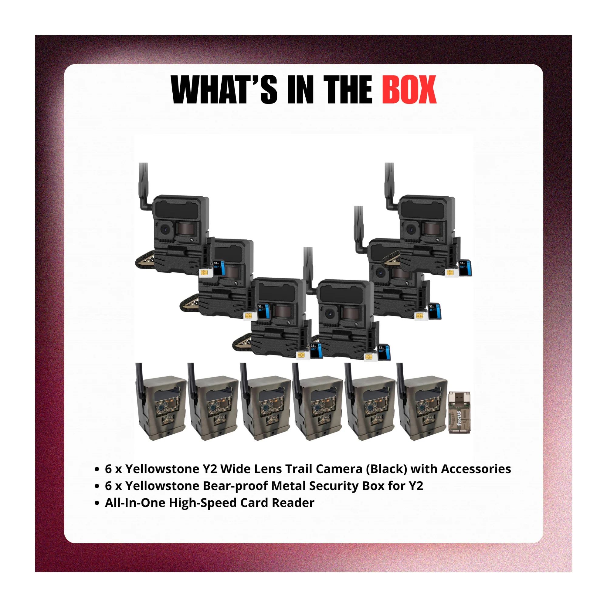 Yellowstone Y2 Black Wide Lens Trail Camera (6-Pack) with Security Box and Accs - Image 9