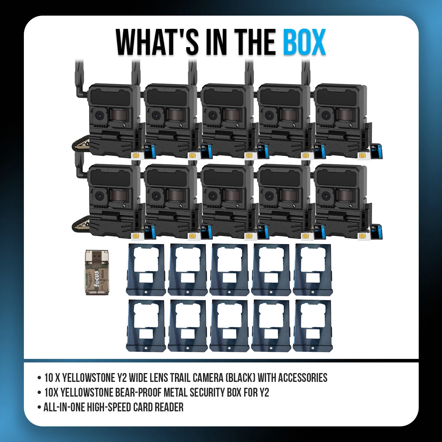 Yellowstone Y2 Black Wide Lens Trail Camera (10-Pack) with Security Box and Accs - Image 9